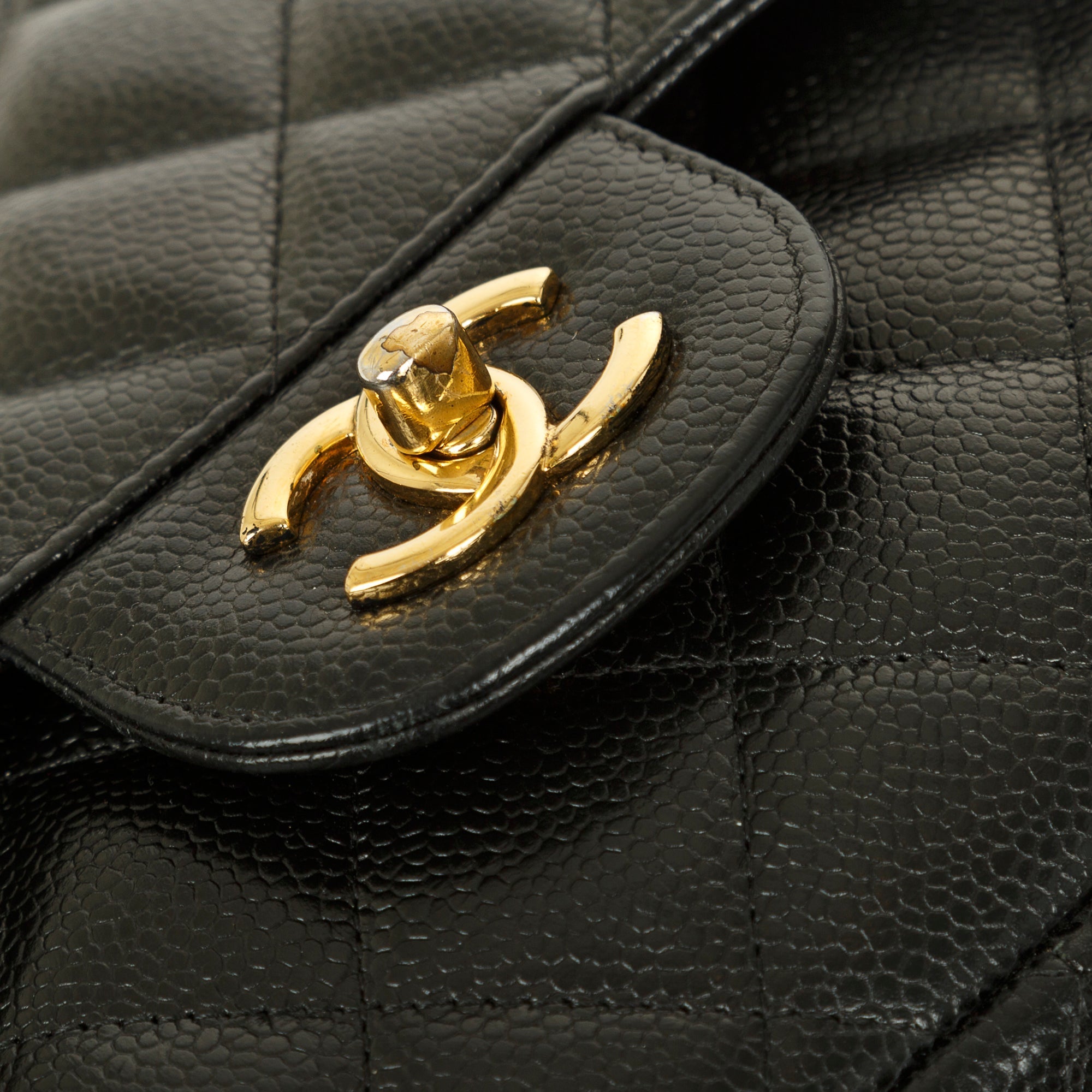 Chanel Black Caviar Classic Jumbo Double Flap Bag w/ Box & Authenticity Card