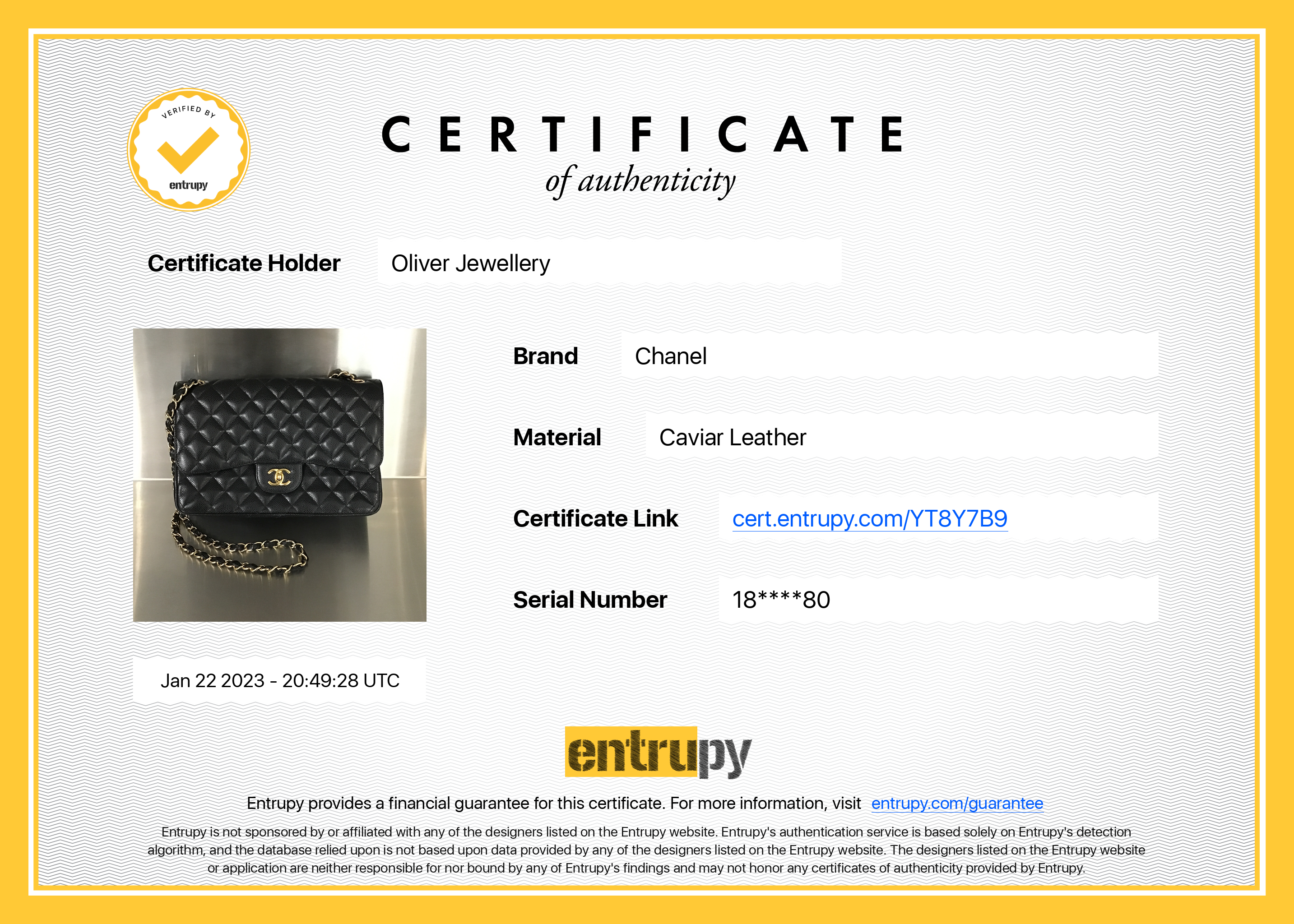 Chanel Black Caviar Classic Jumbo Double Flap Bag w/ Box & Authenticity Card