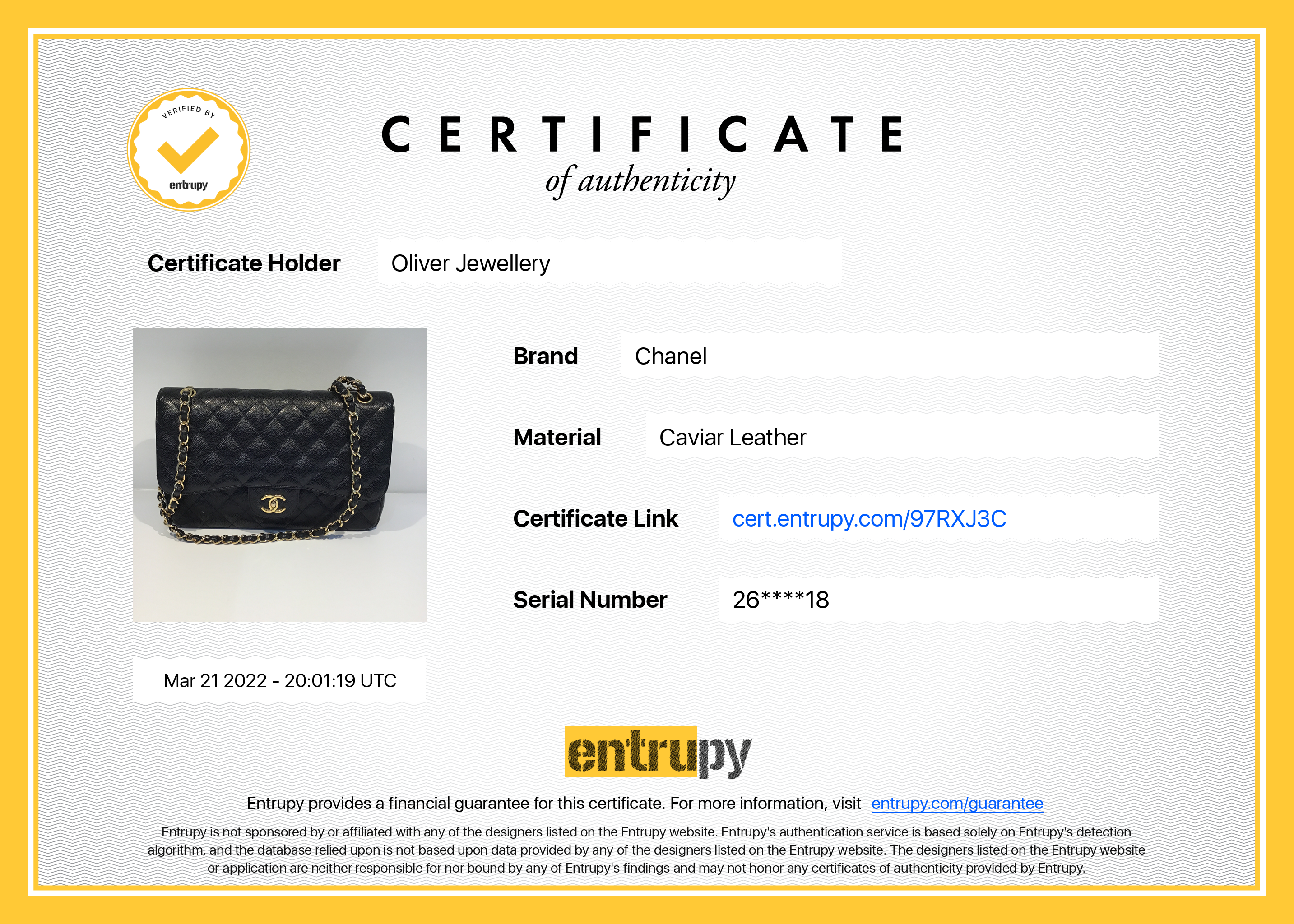 Chanel Black Caviar Classic Jumbo Double Flap Bag w/ Box & Authenticity Card