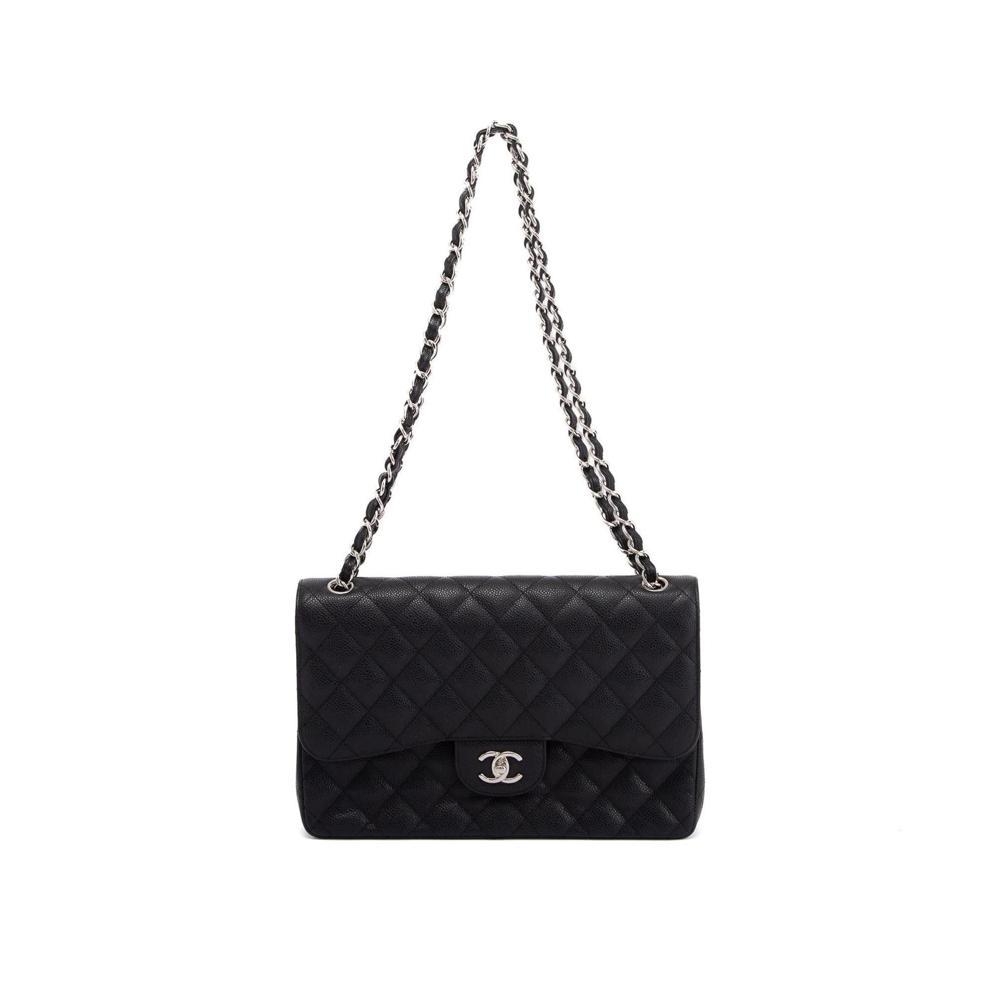 Chanel Black Caviar Classic Jumbo Double Flap Bag w/ Box