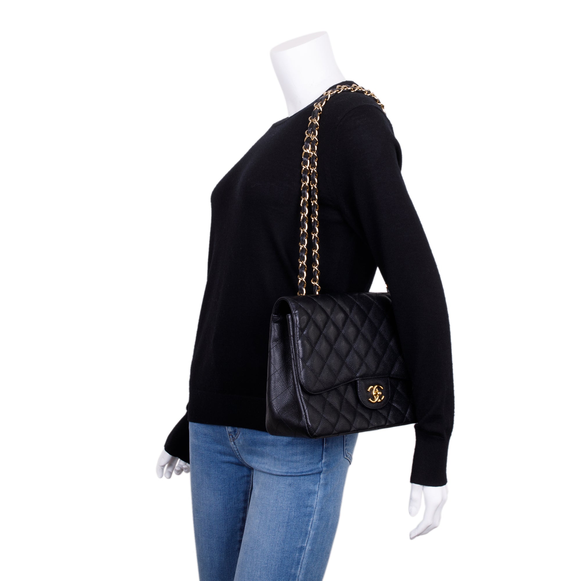 Chanel Black Caviar Classic Jumbo Single Flap Bag