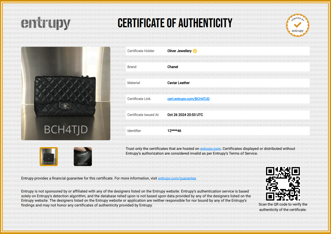 Chanel Black Caviar Classic Jumbo Single Flap Bag w/ Authenticity Card