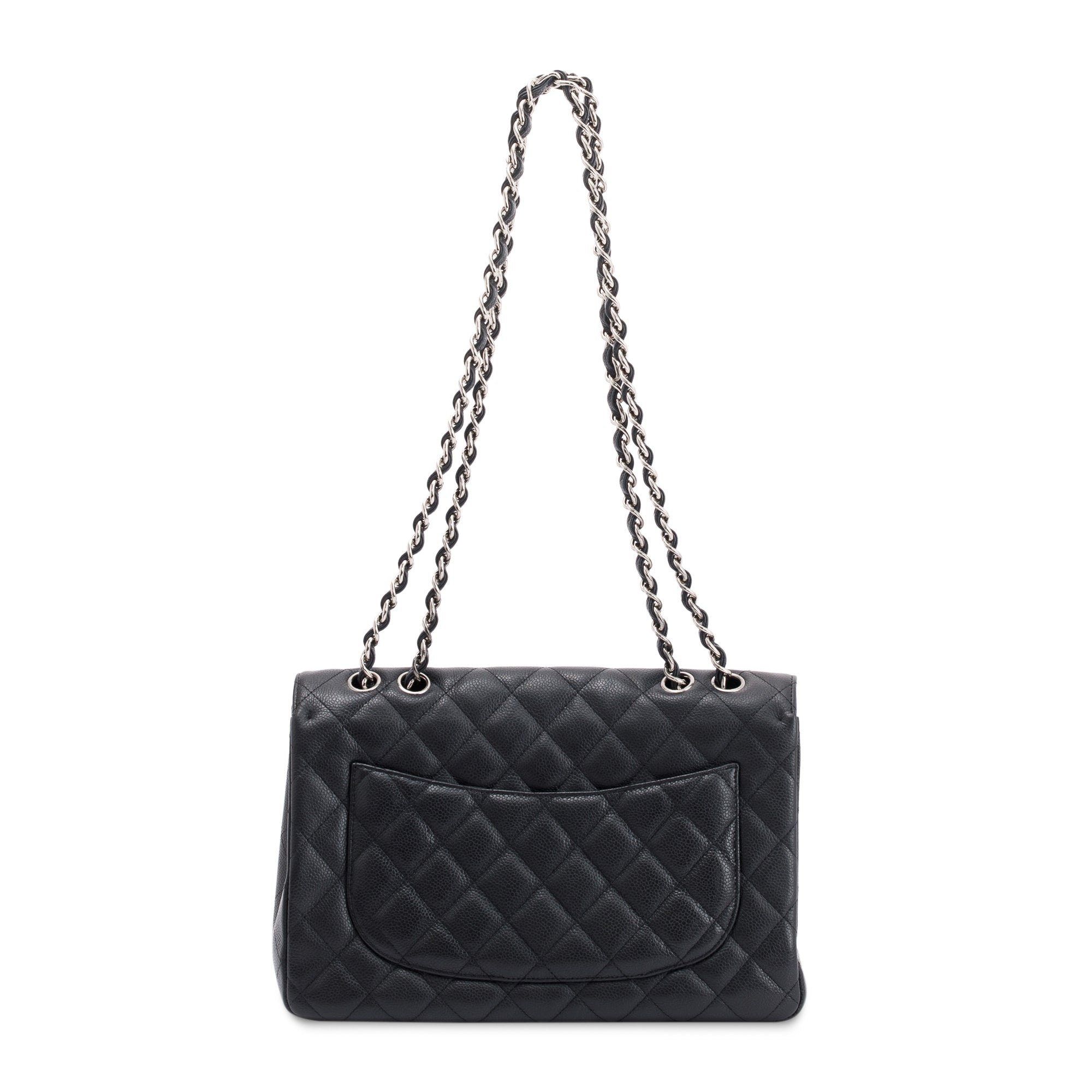 Chanel Black Caviar Classic Jumbo Single Flap Bag w/ Authenticity Card