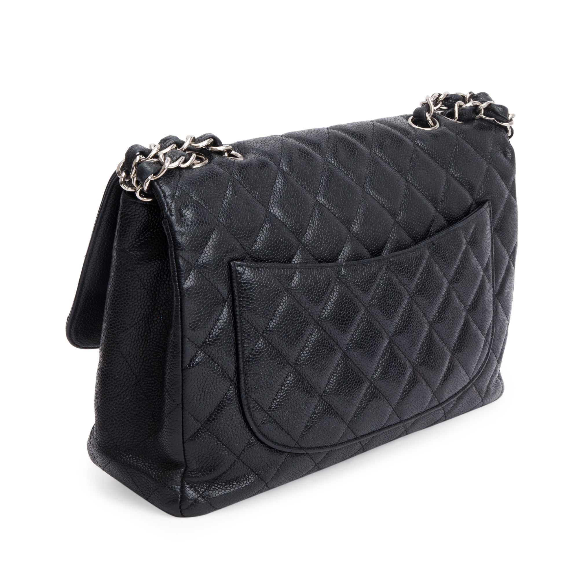 Chanel Black Caviar Classic Jumbo Single Flap Bag w/ Authenticity Card