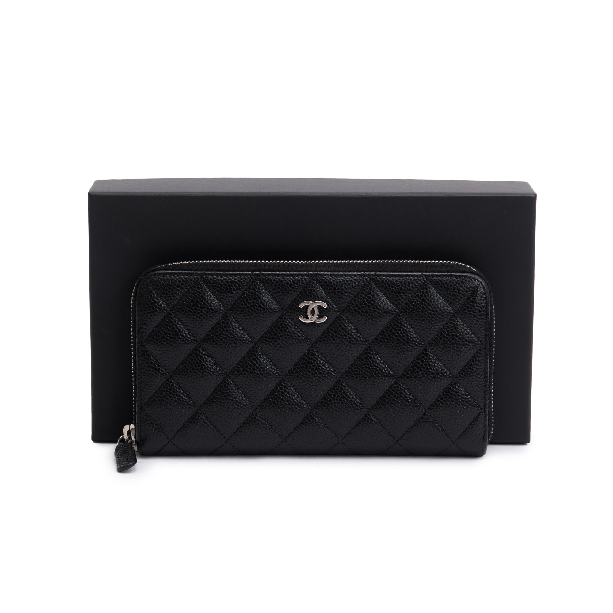 Chanel Black Caviar Classic Large Gusset Zip Around Wallet w/ Box, Receipt & Authenticity Card