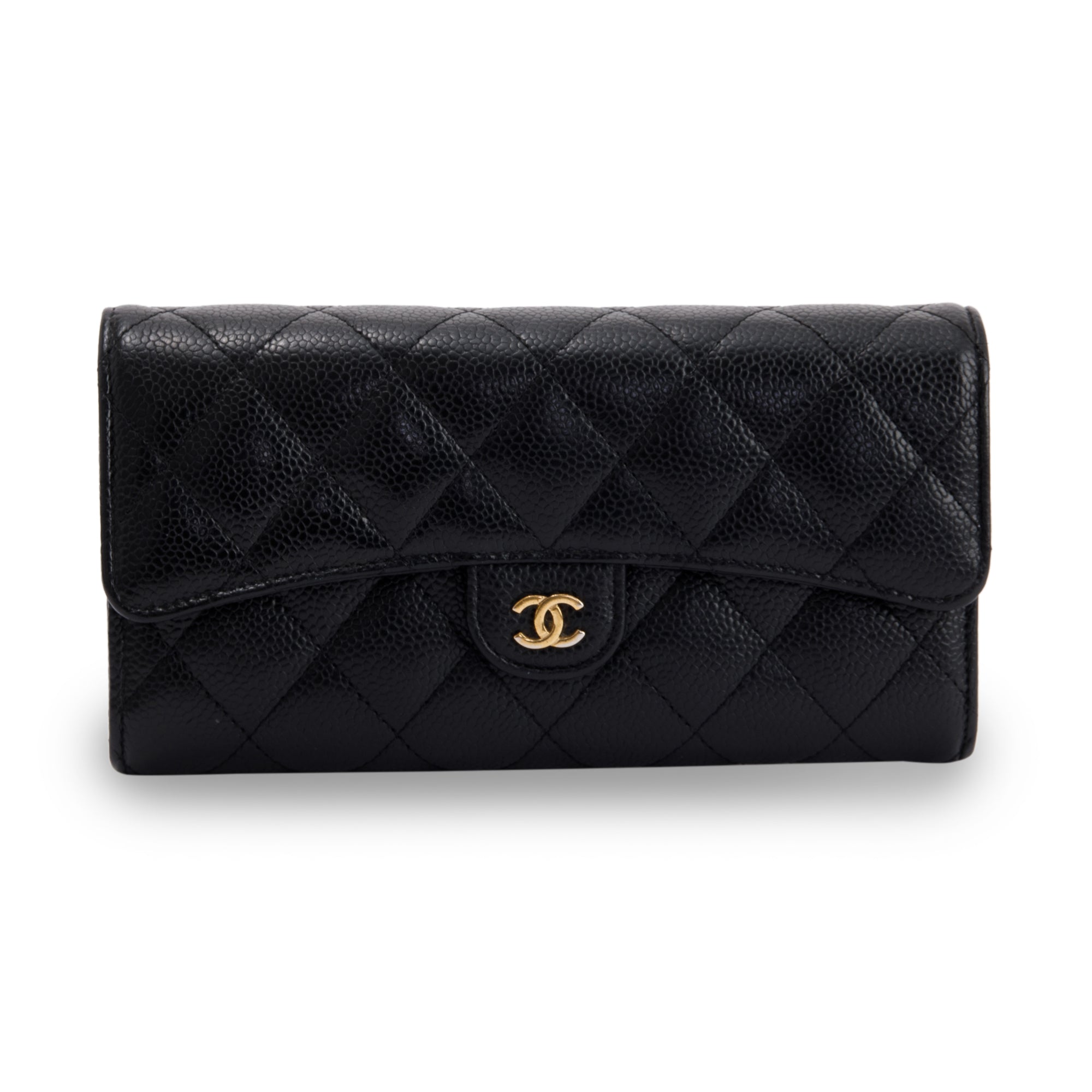 Chanel Black Caviar Classic Long Flap Wallet w/ Box, Authenticity Card & Receipt