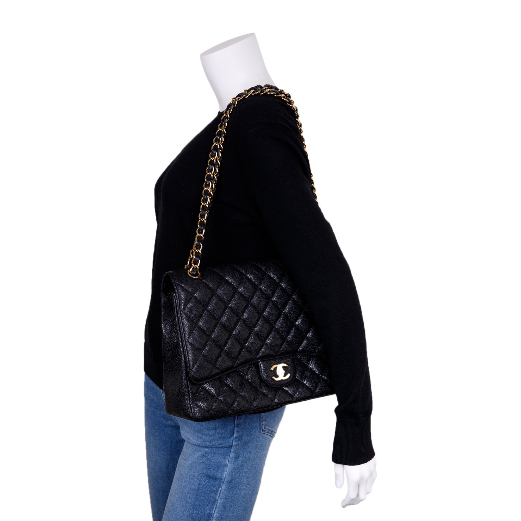 Chanel Black Caviar Classic Maxi Single Flap Bag – Oliver Jewellery