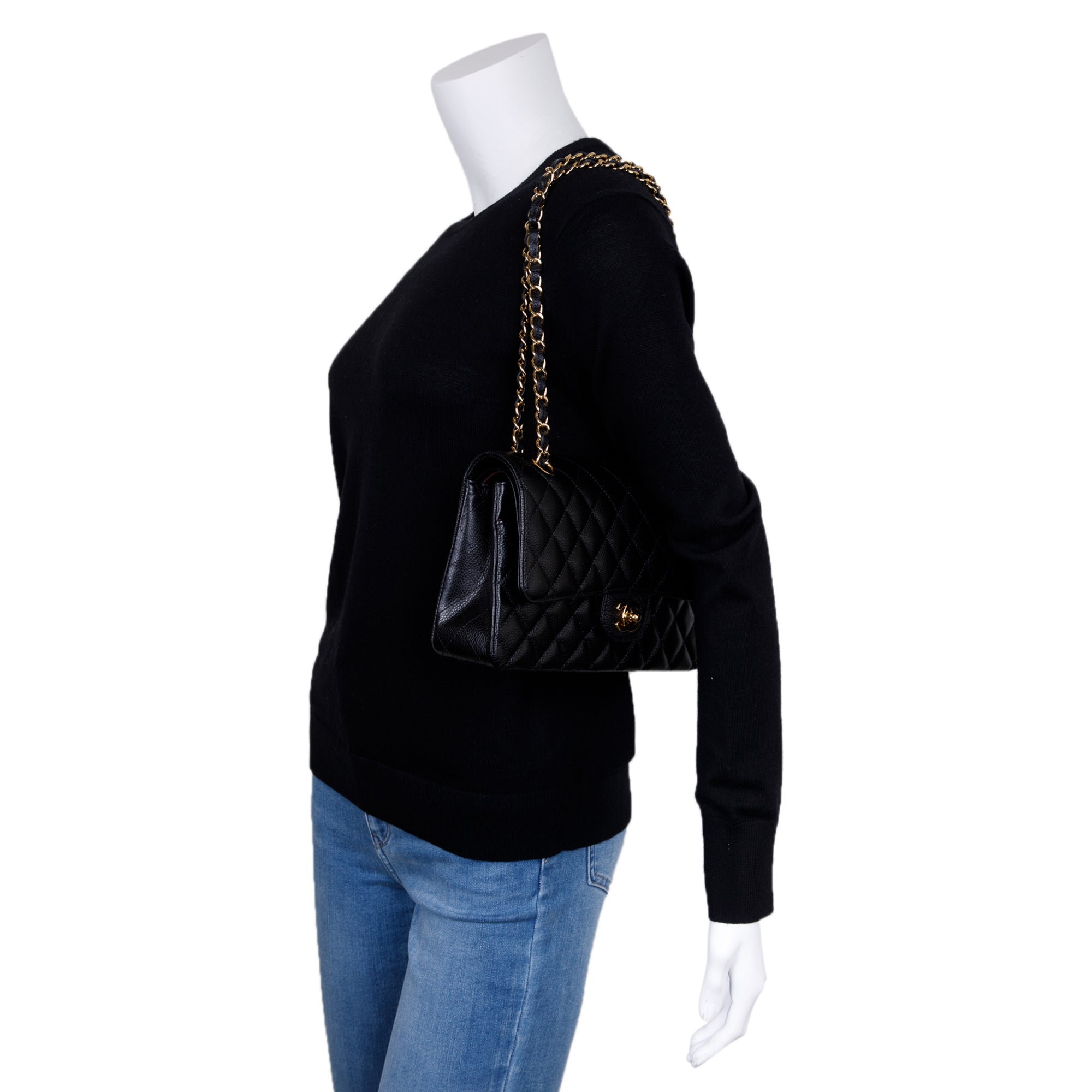 Chanel Black Caviar Classic Medium Double Flap Bag w/ Box