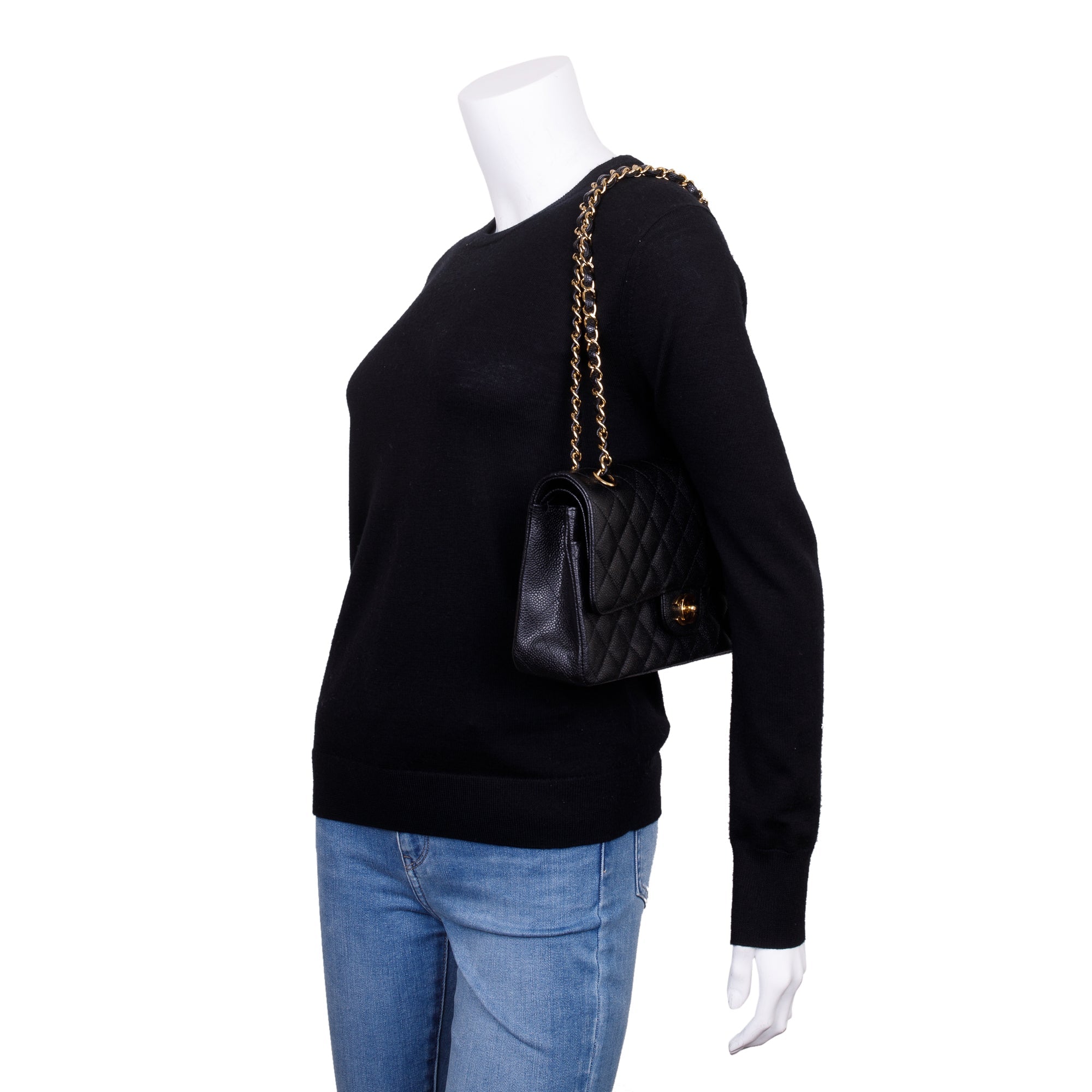 Chanel Black Caviar Classic Medium Double Flap Bag w/ Box & Authenticity Card