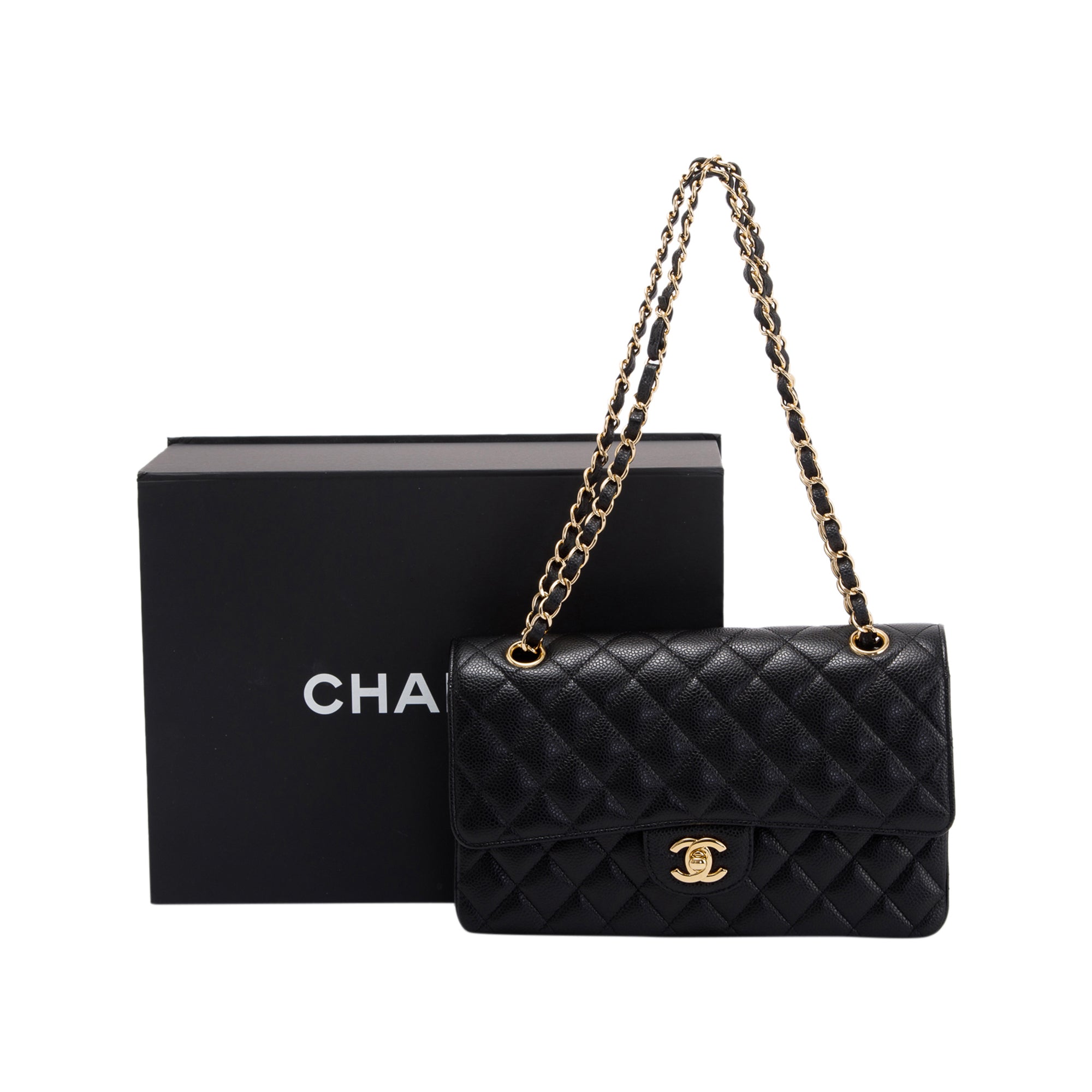 Chanel Black Caviar Classic Medium Double Flap Bag w/ Box