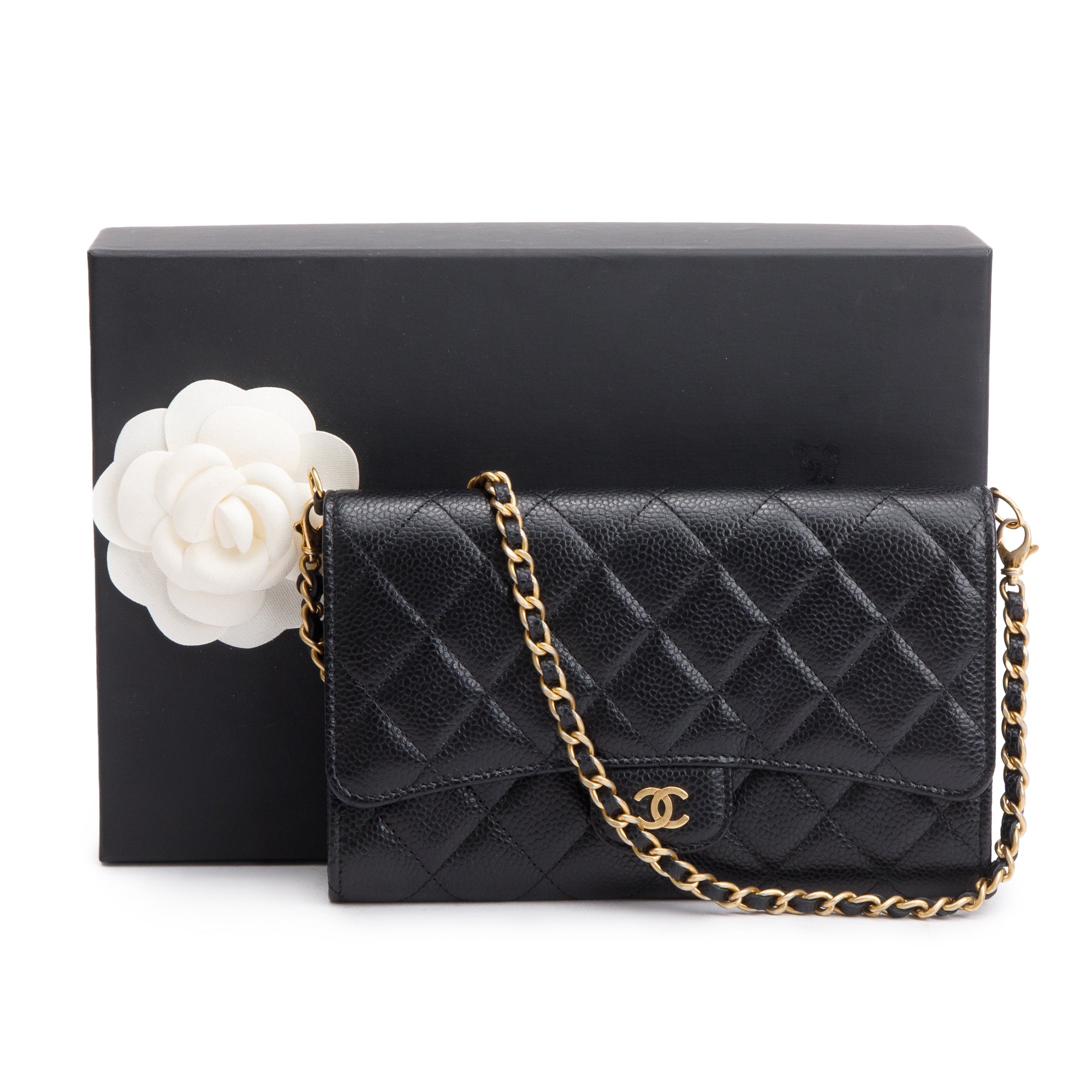 Chanel Black Caviar Detachable Chain Clutch Bag w/ Box