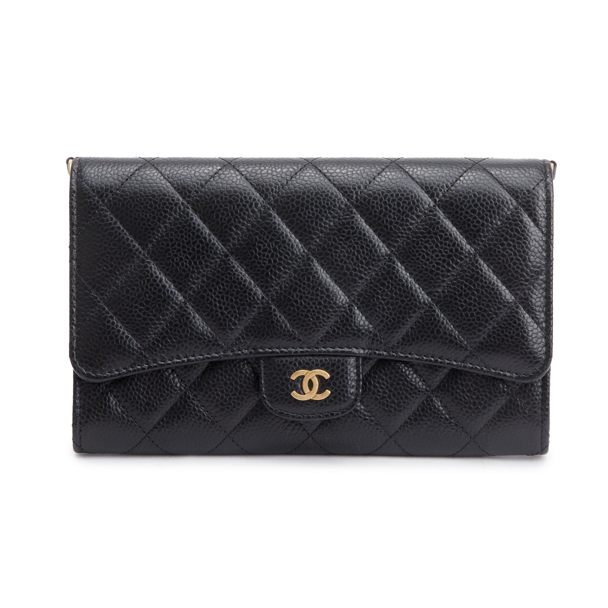 Chanel Black Caviar Detachable Chain Clutch Bag w/ Box