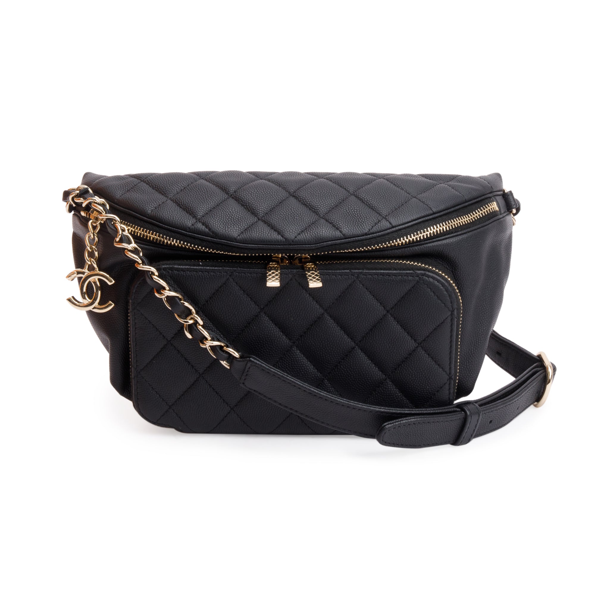 Chanel Black Caviar Leather Affinity Waist Bag w/ Authenticity Card