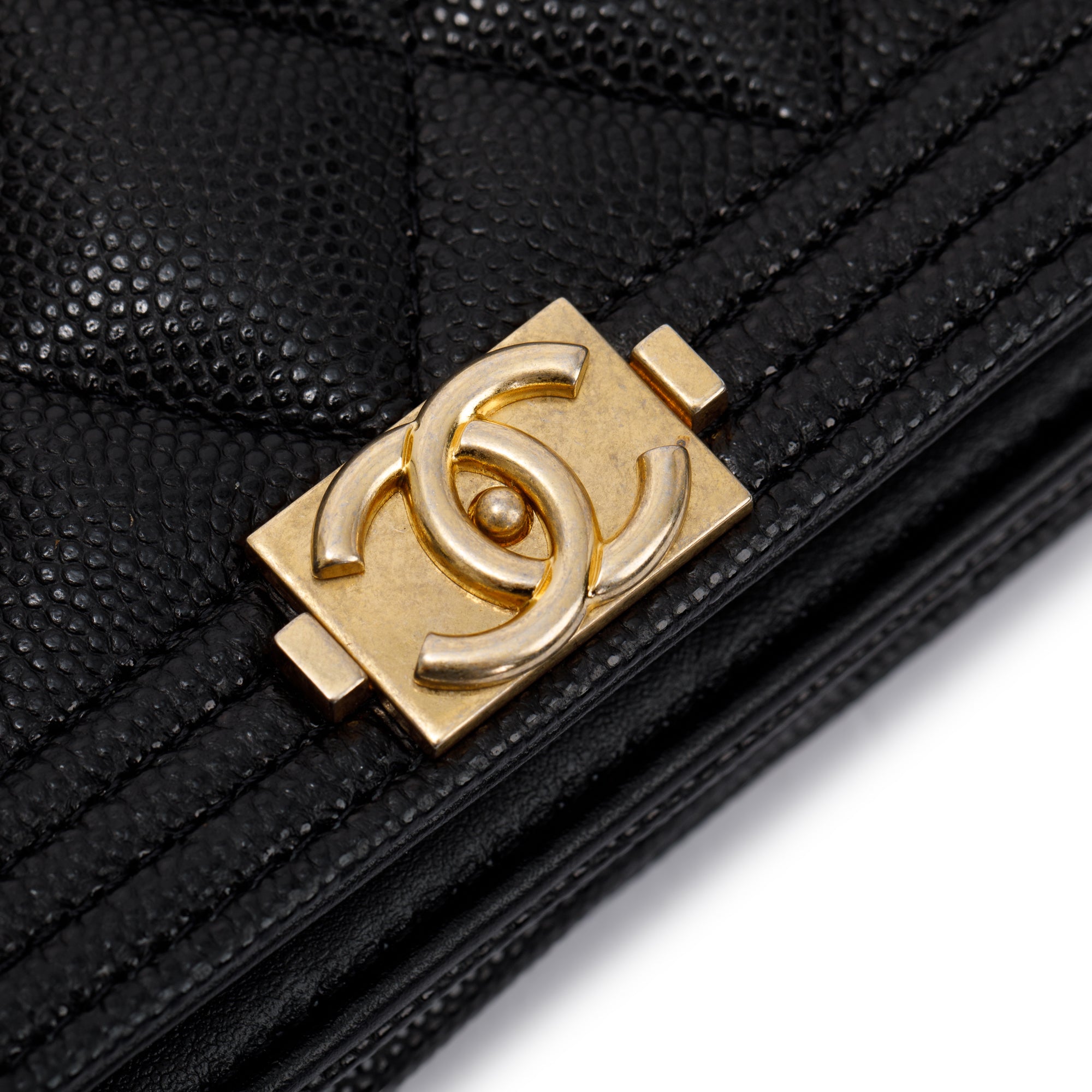 Chanel Black Caviar Leather Boy Wallet on Chain w/ Box & Authenticity Card