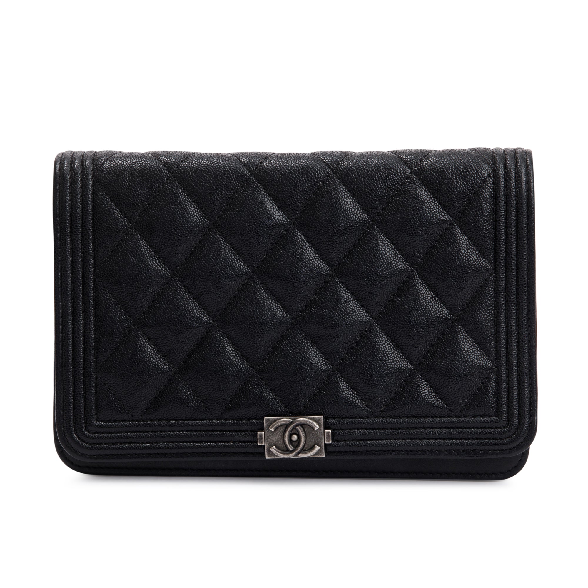 Chanel Black Caviar Leather Boy Wallet on Chain w/ Box, Receipt & Authenticity Card