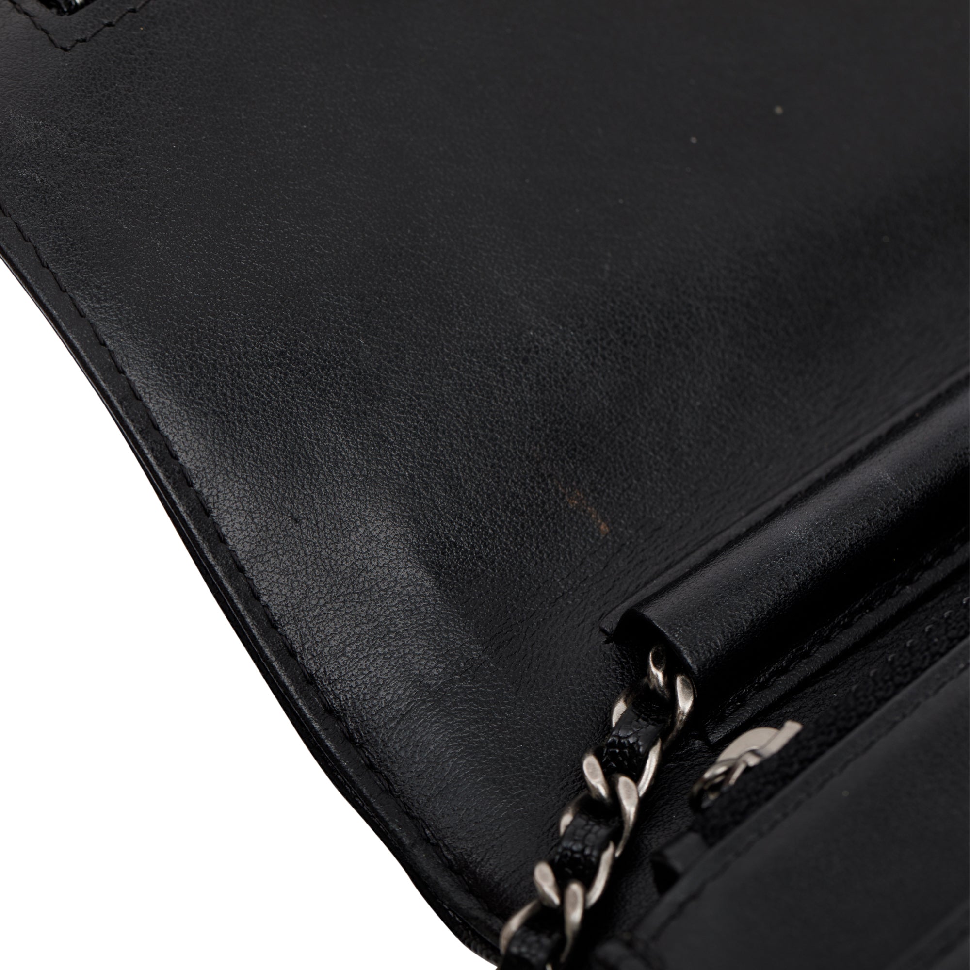 Chanel Black Caviar Leather Boy Wallet on Chain w/ Box, Receipt & Authenticity Card