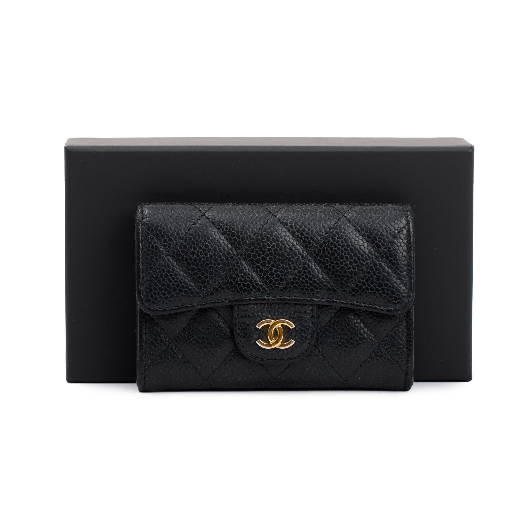 Chanel Black Caviar Leather Classic Flap Card Holder w/ Box & Authenticity Card