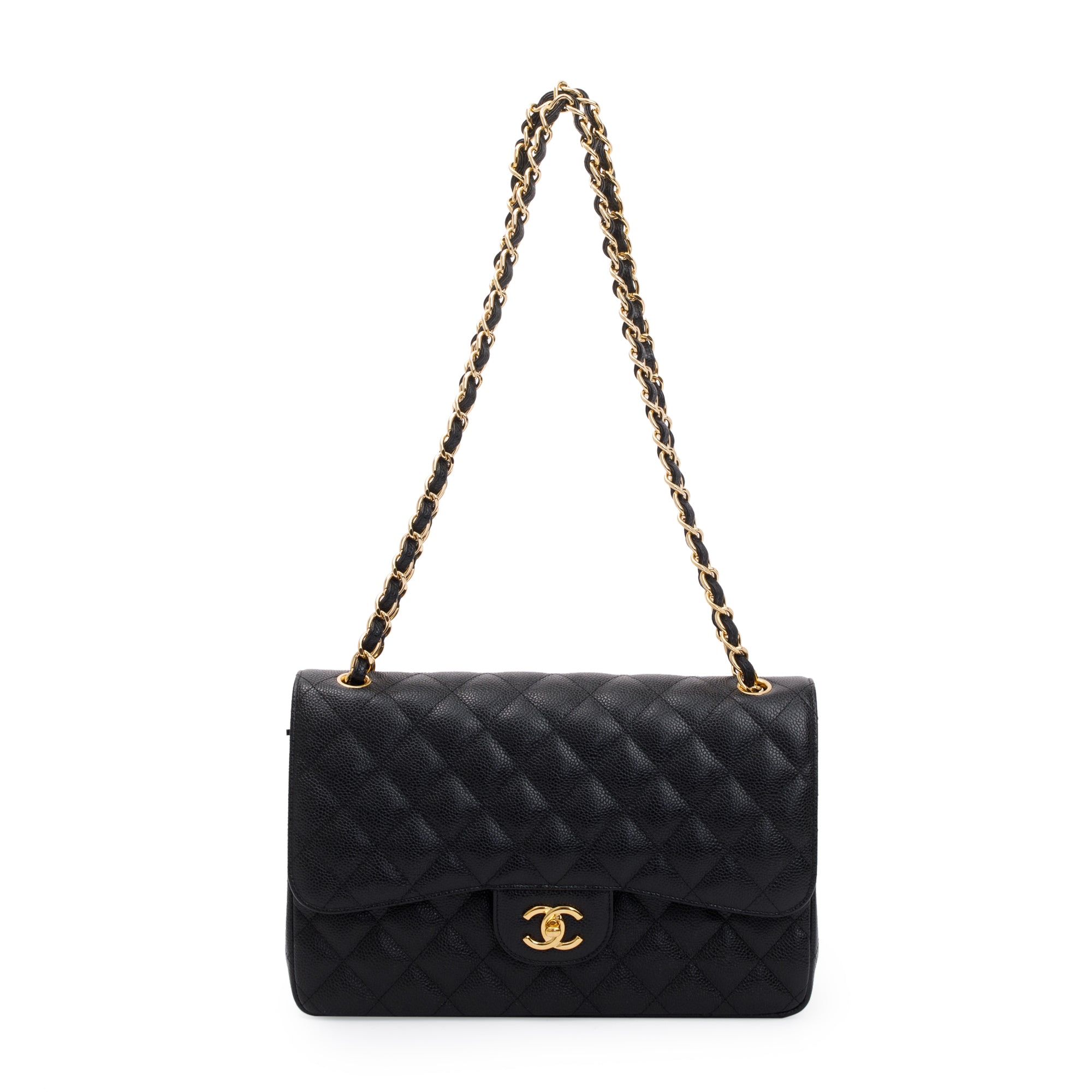Chanel Black Caviar Leather Classic Jumbo Double Flap Bag