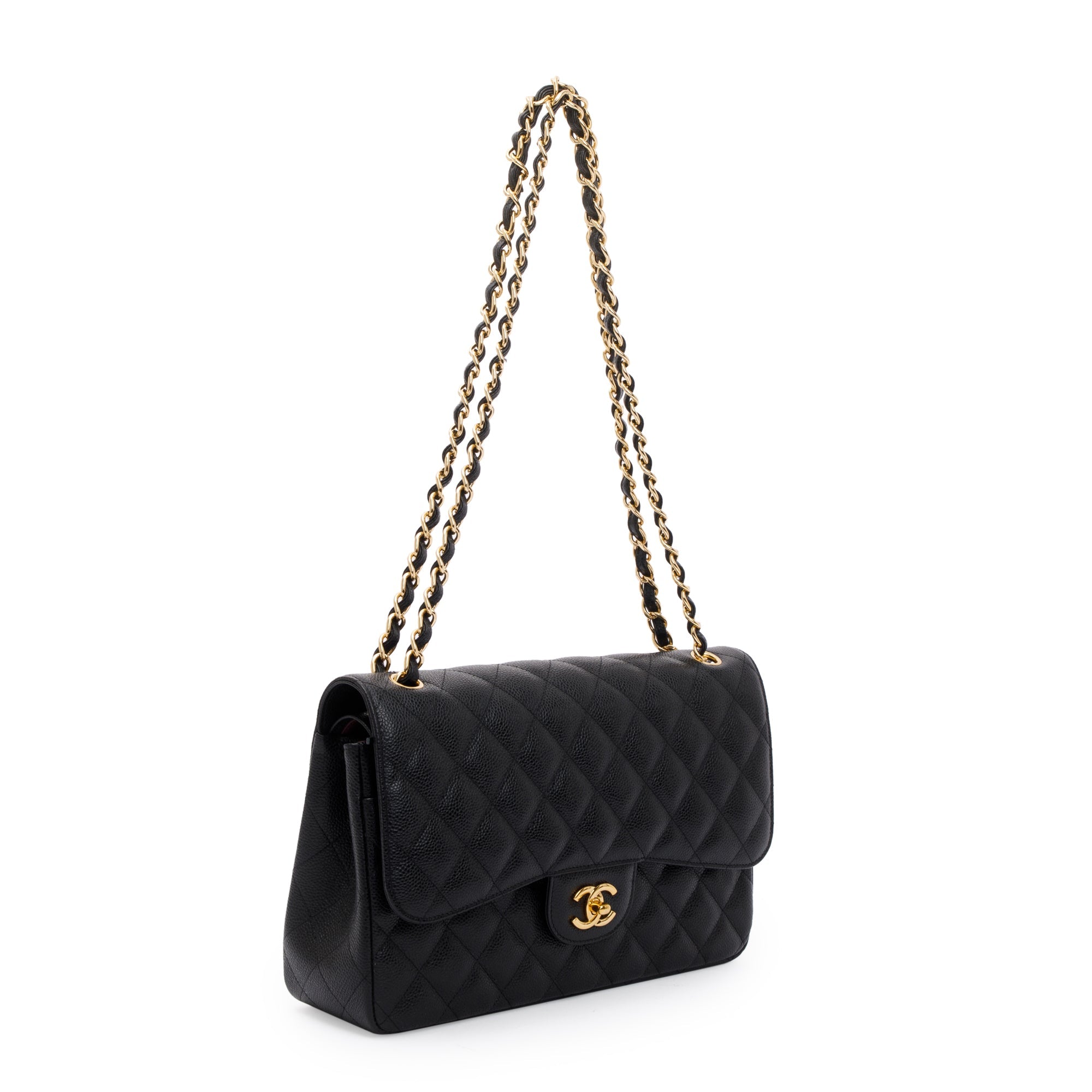 Chanel Black Caviar Leather Classic Jumbo Double Flap Bag
