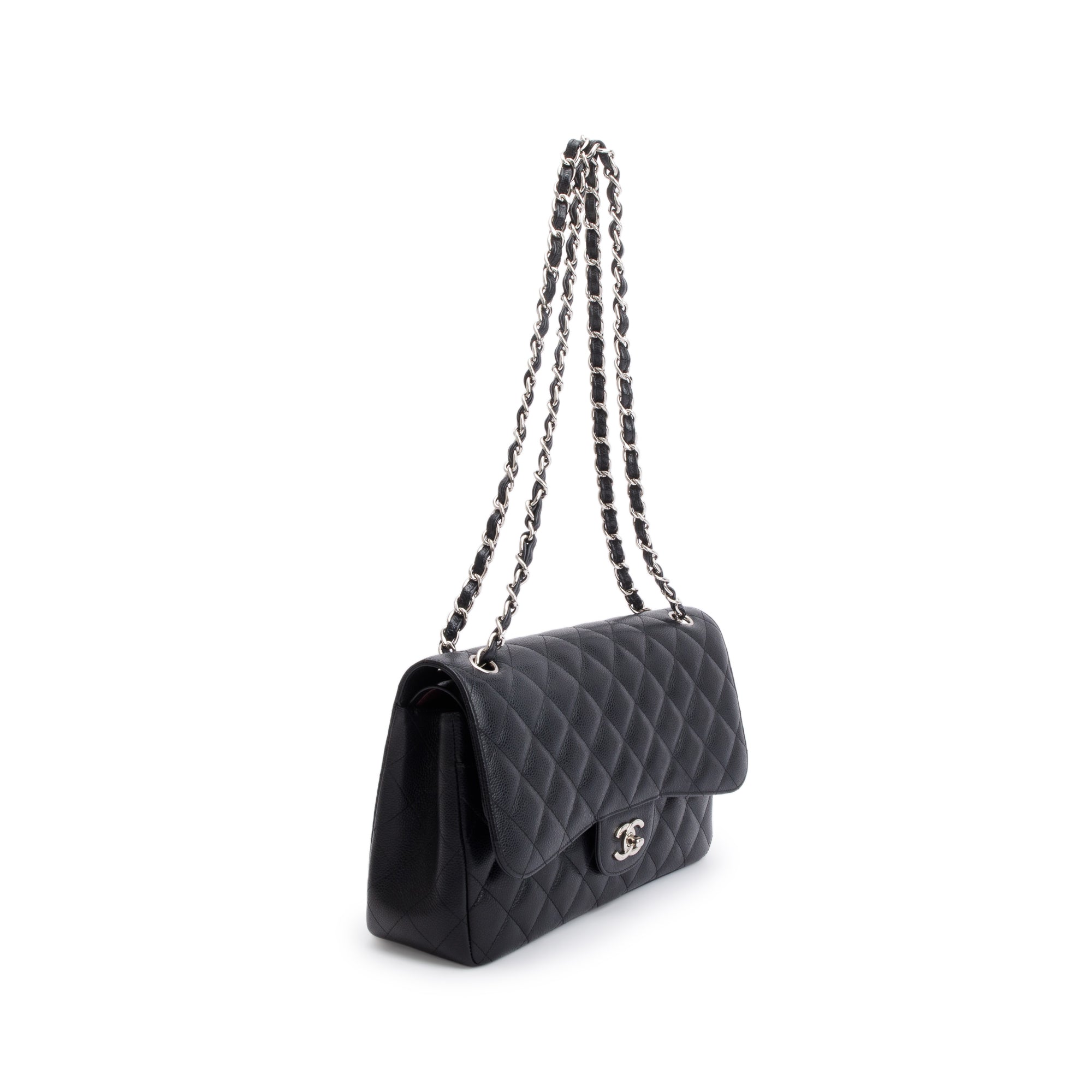 Chanel Black Caviar Leather Classic Jumbo Double Flap Bag w/ Authenticity Card