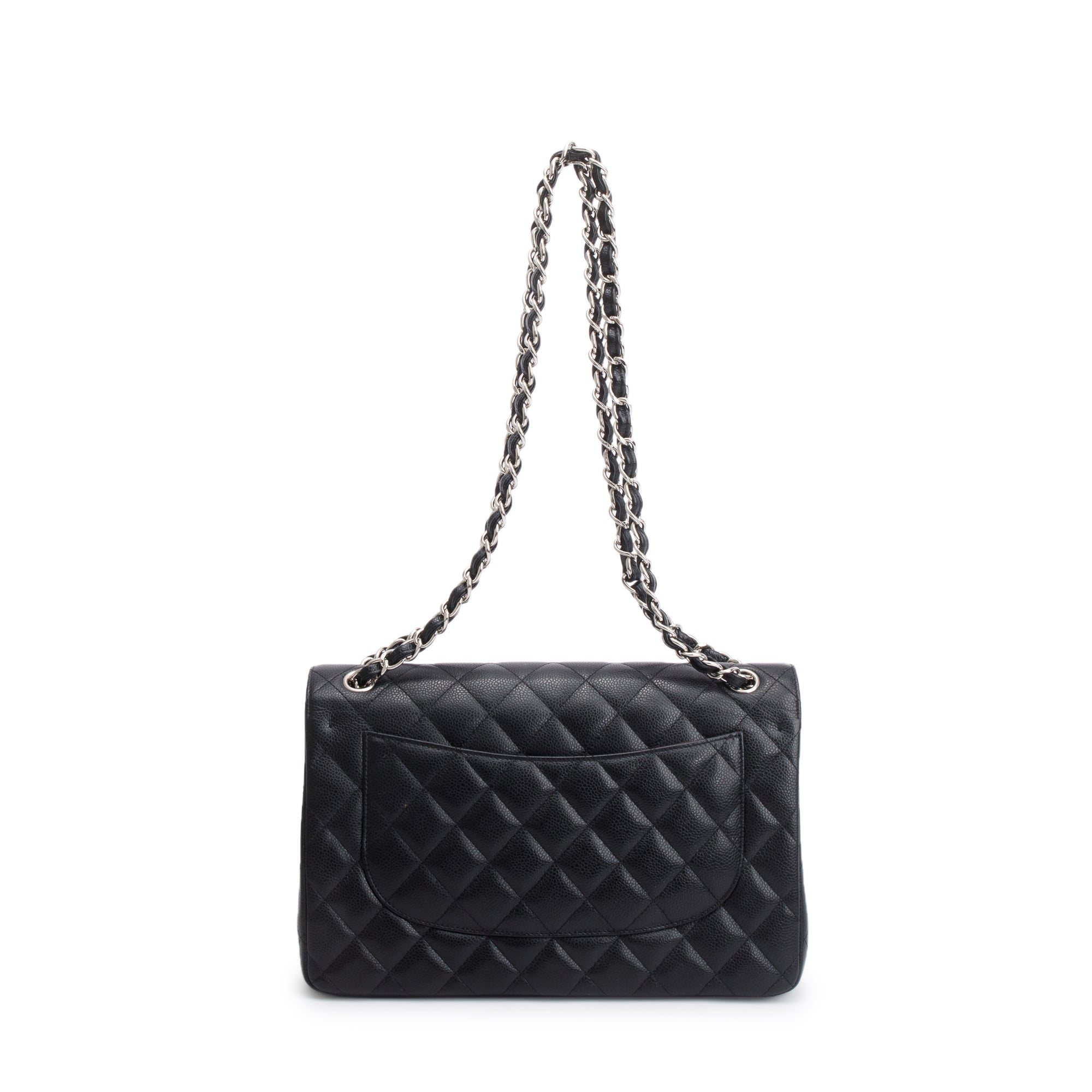 Chanel Black Caviar Leather Classic Jumbo Double Flap Bag w/ Authenticity Card