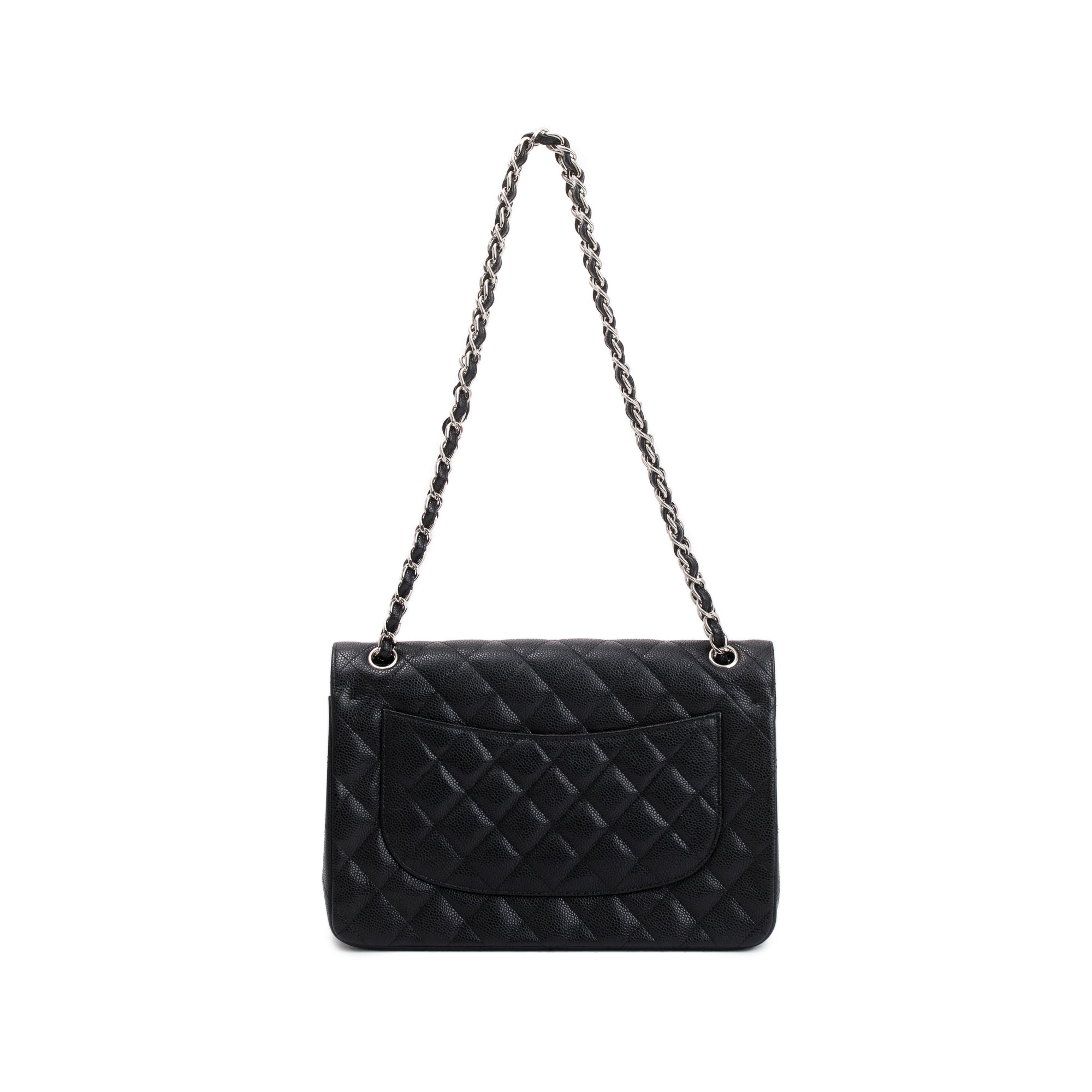 Chanel Black Caviar Leather Classic Jumbo Double Flap Bag w/ Box & Authenticity Card