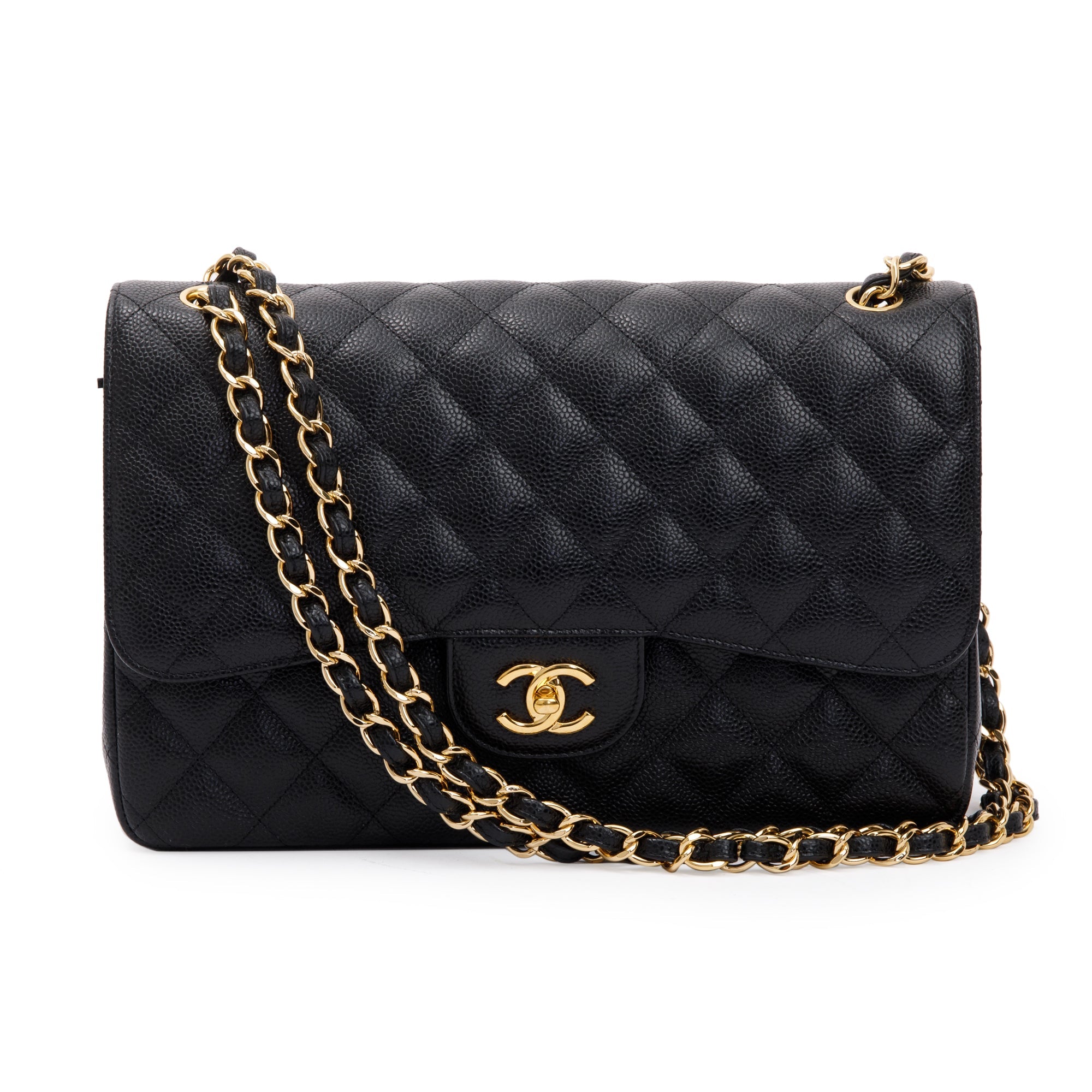 Chanel Black Caviar Leather Classic Jumbo Double Flap Bag