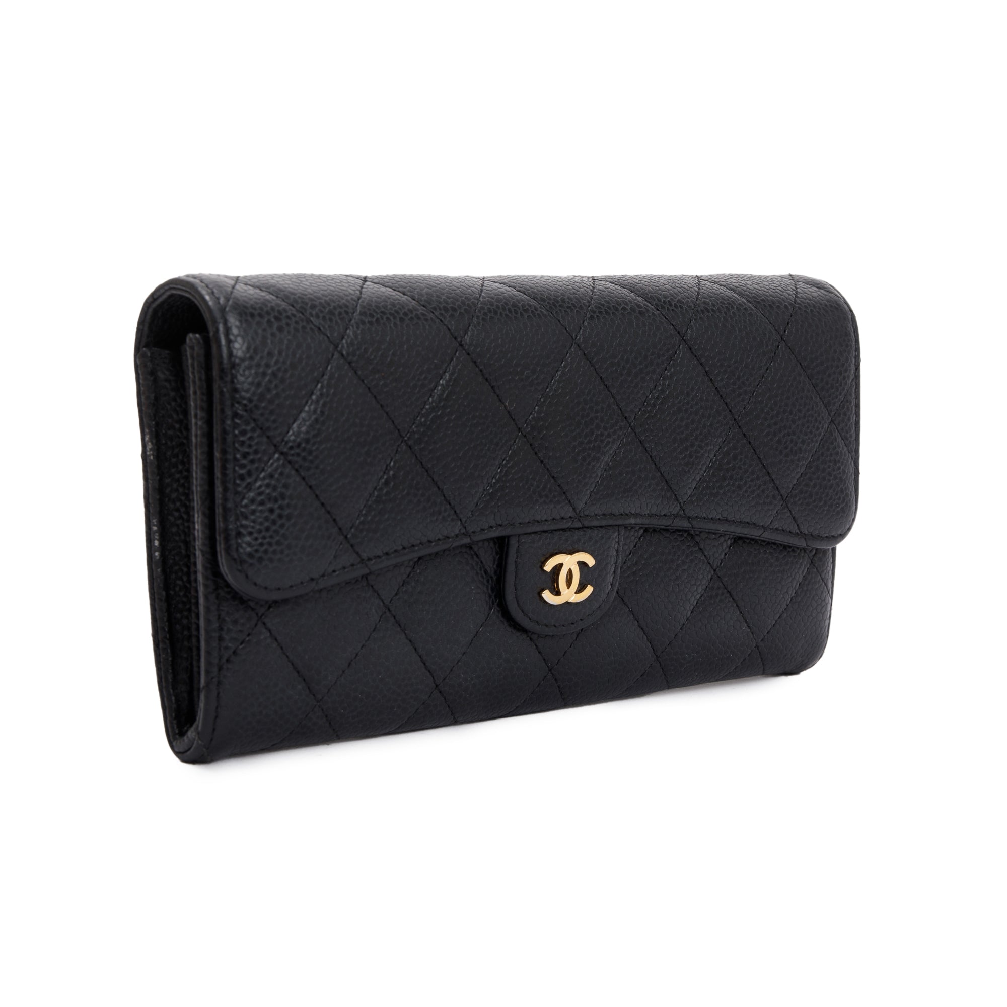 Chanel Black Caviar Leather Classic Long Flap Wallet