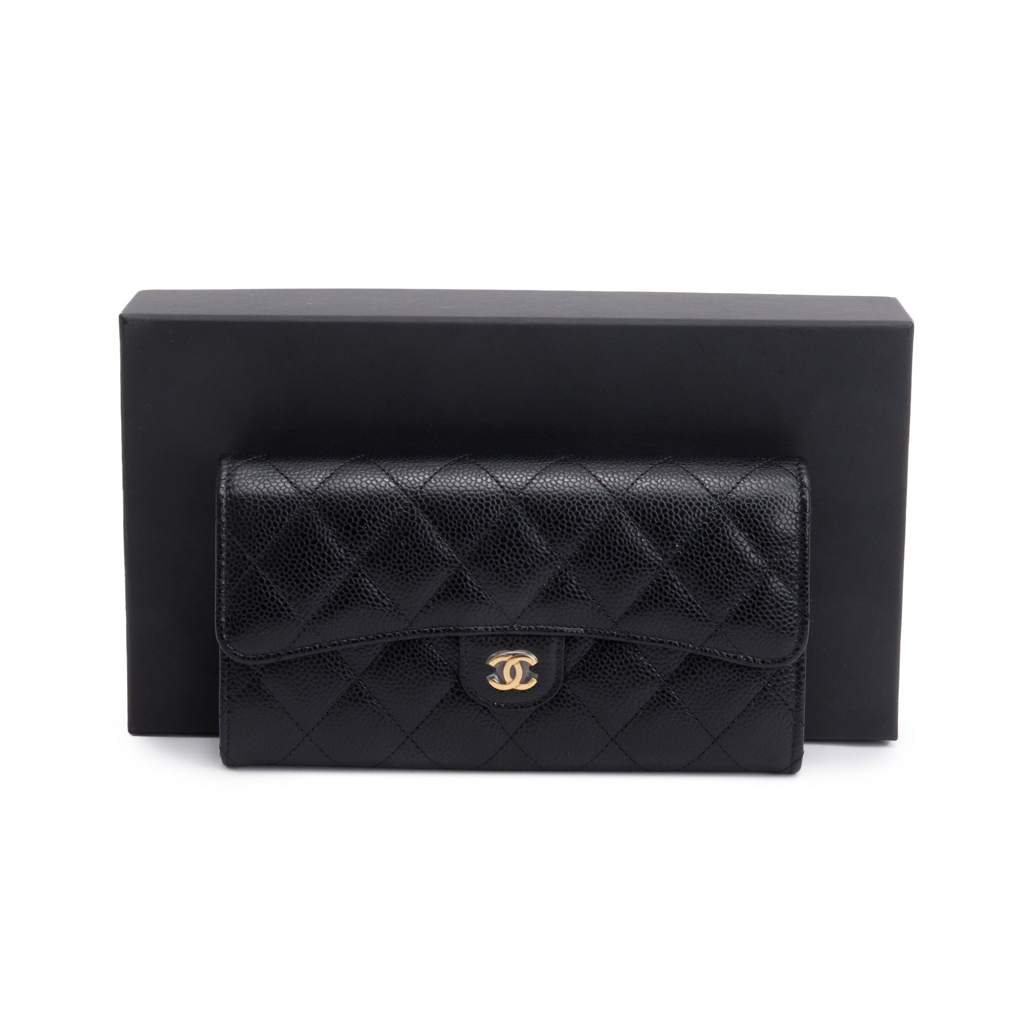Chanel Black Caviar Leather Classic Long Flap Wallet w/ Box & Receipt