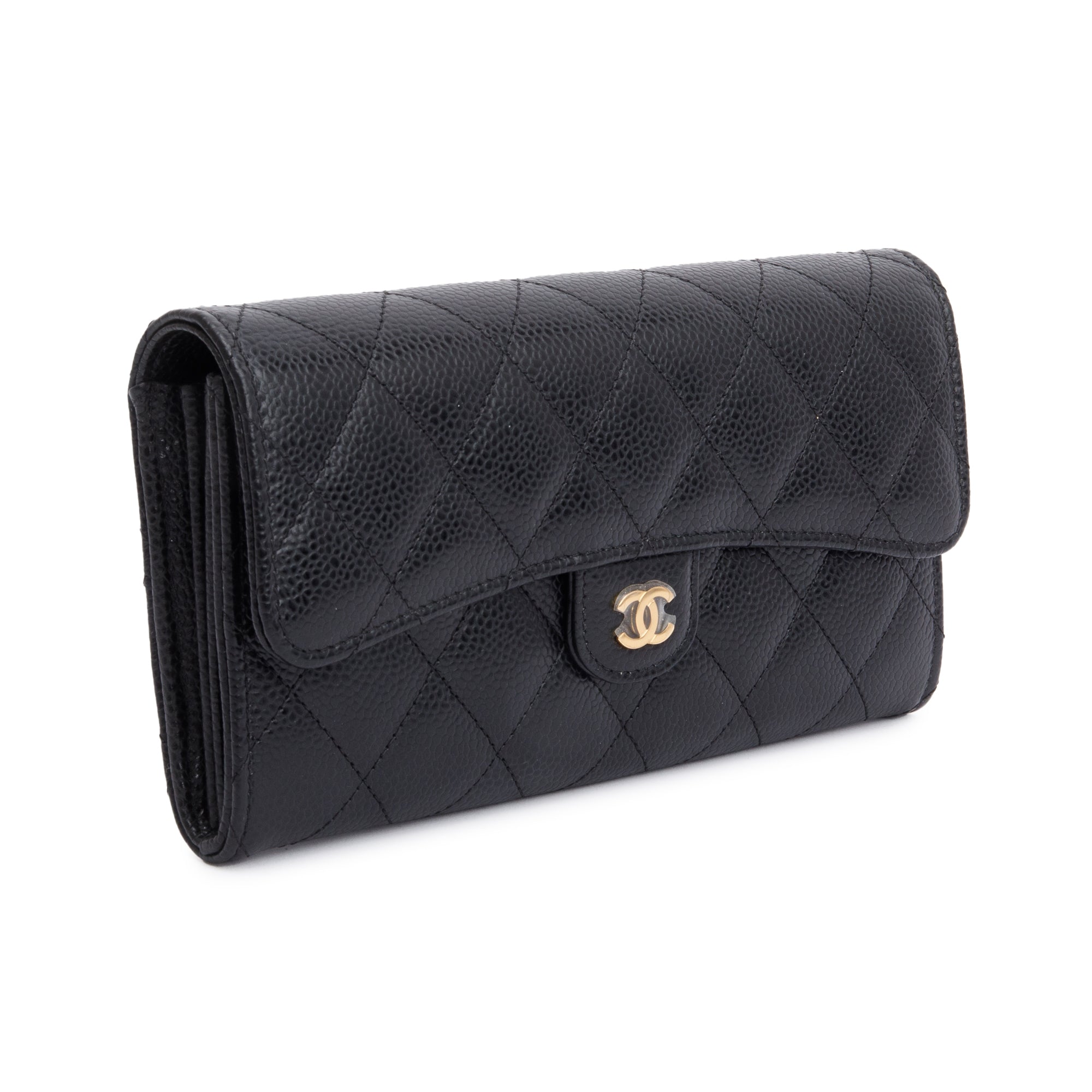 Chanel Black Caviar Leather Classic Long Flap Wallet w/ Box & Receipt