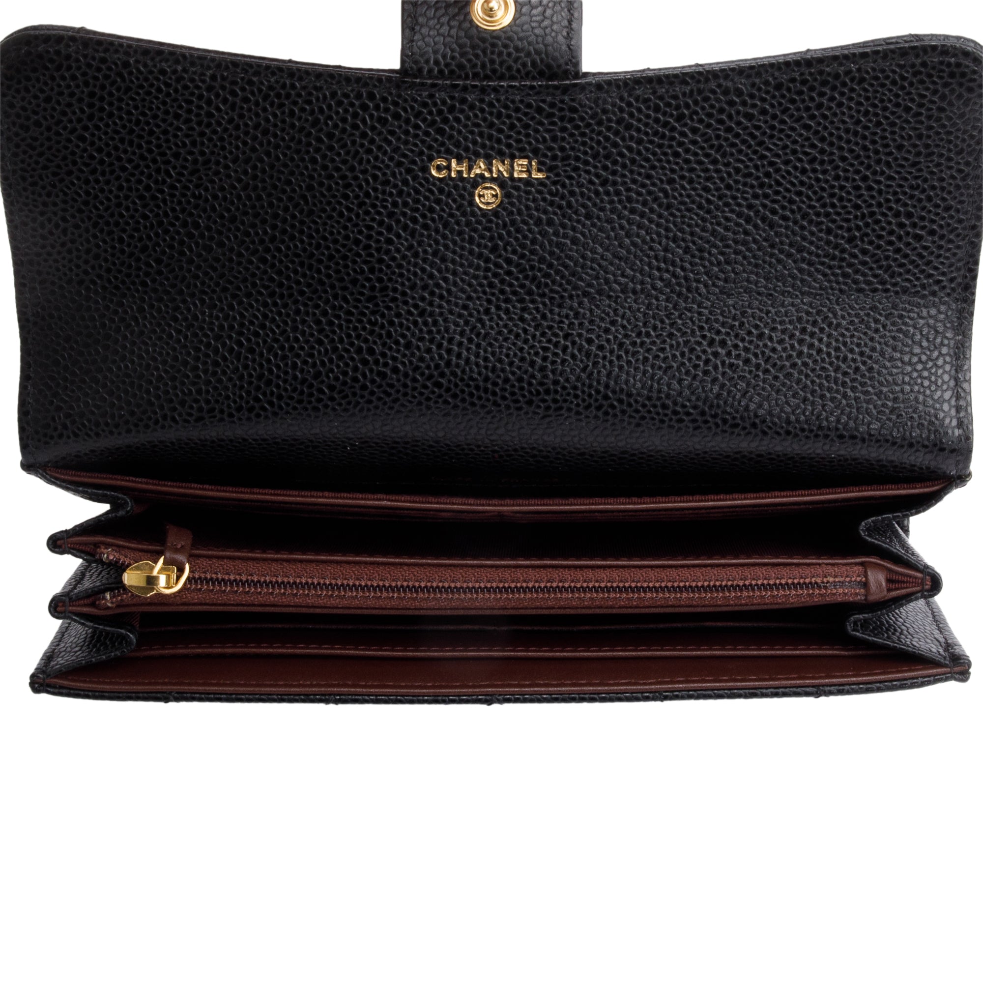 Chanel Black Caviar Leather Classic Long Flap Wallet w/ Box & Receipt