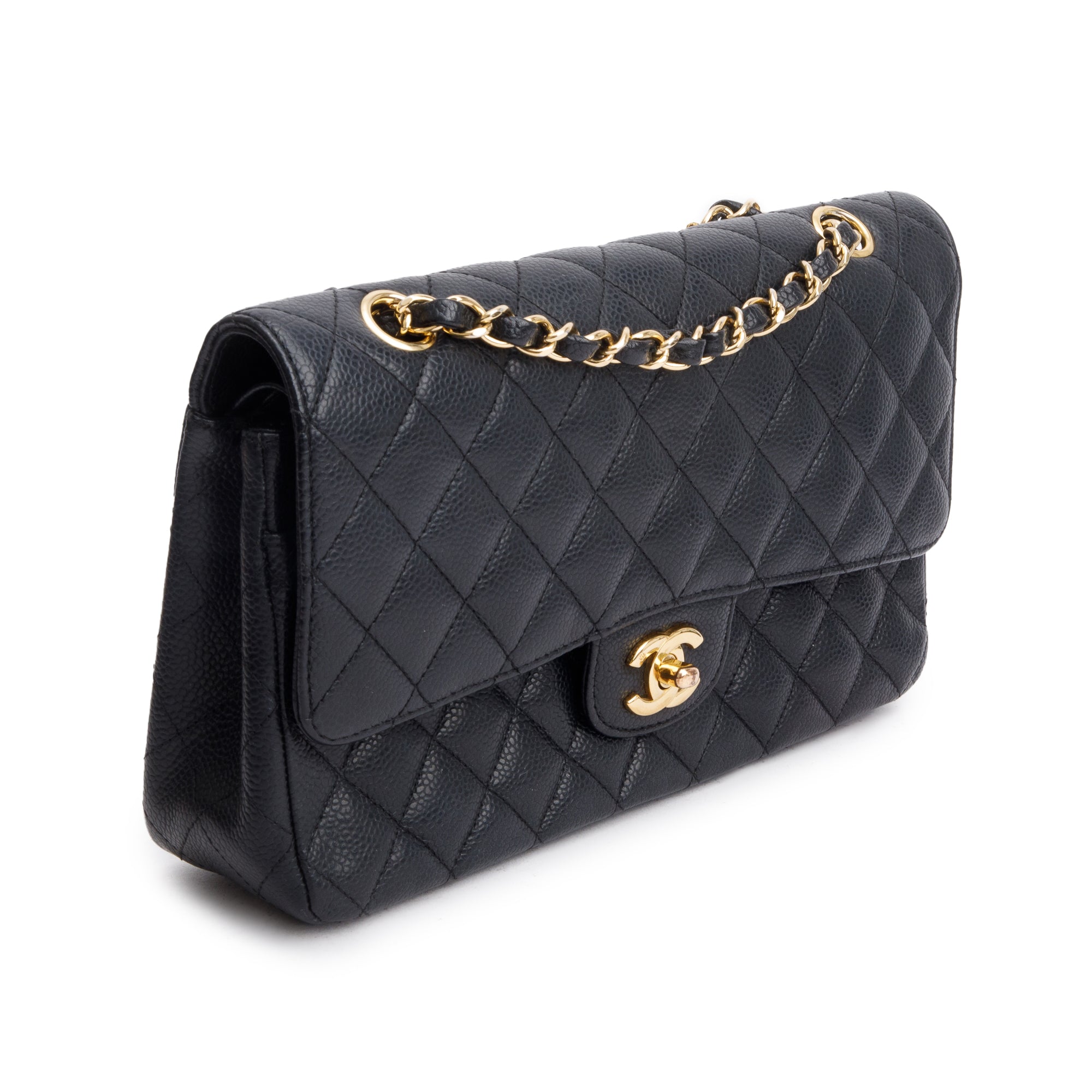 Chanel Black Caviar Leather Classic Medium Double Flap Bag