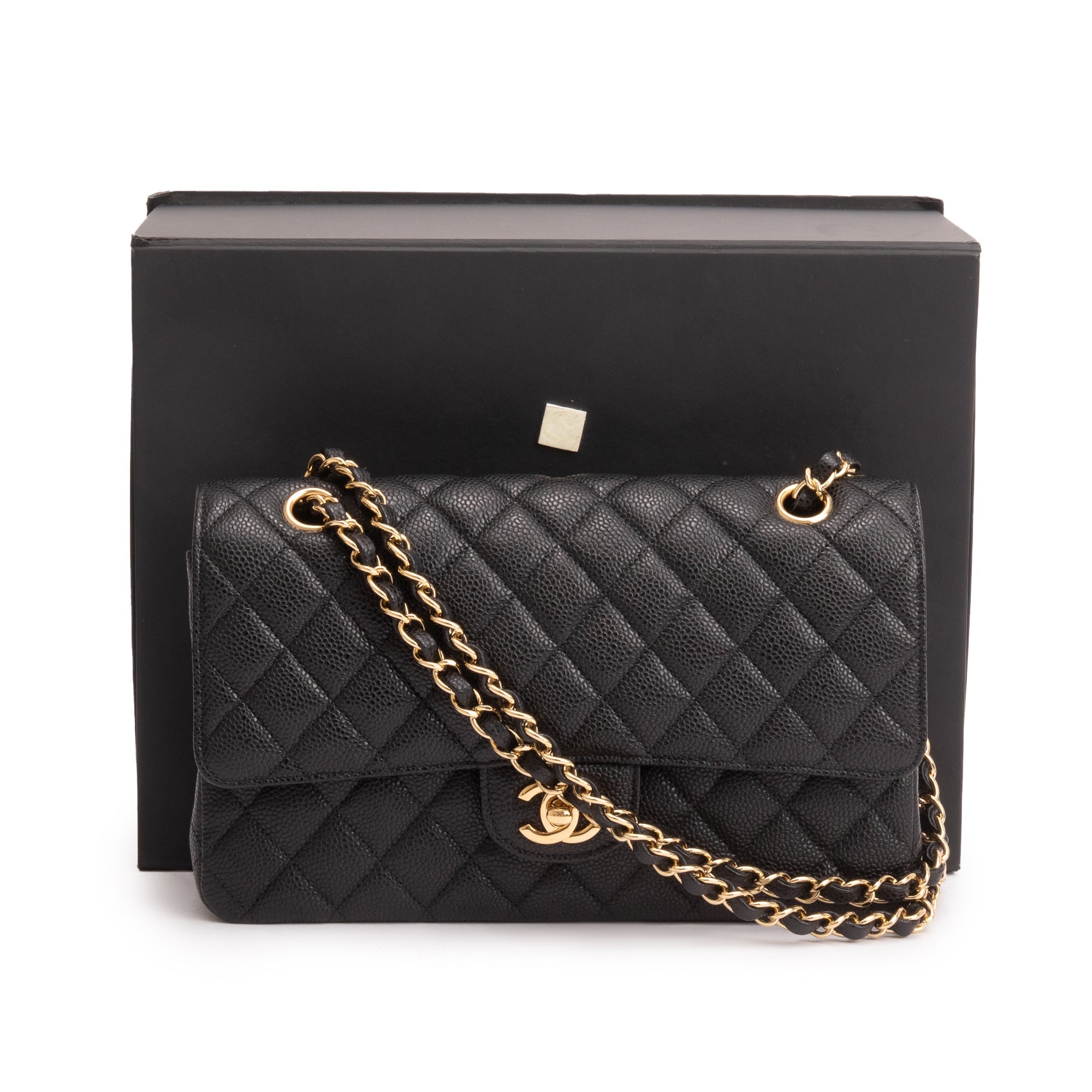 Chanel Black Caviar Leather Classic Medium Double Flap Bag w/ Box & Authenticity Card