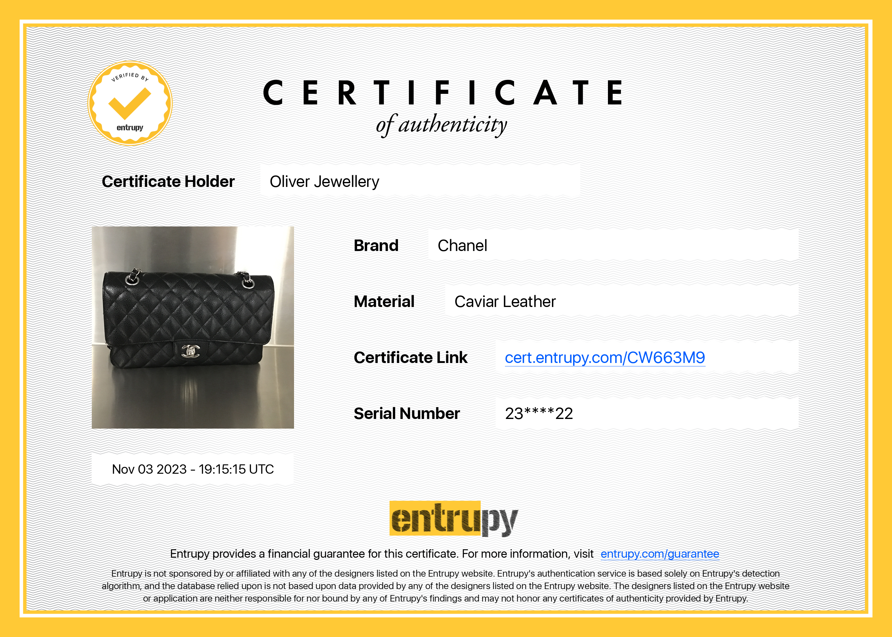 Chanel Black Caviar Leather Classic Medium Double Flap Bag w/ Box, Receipt & Authenticity Card