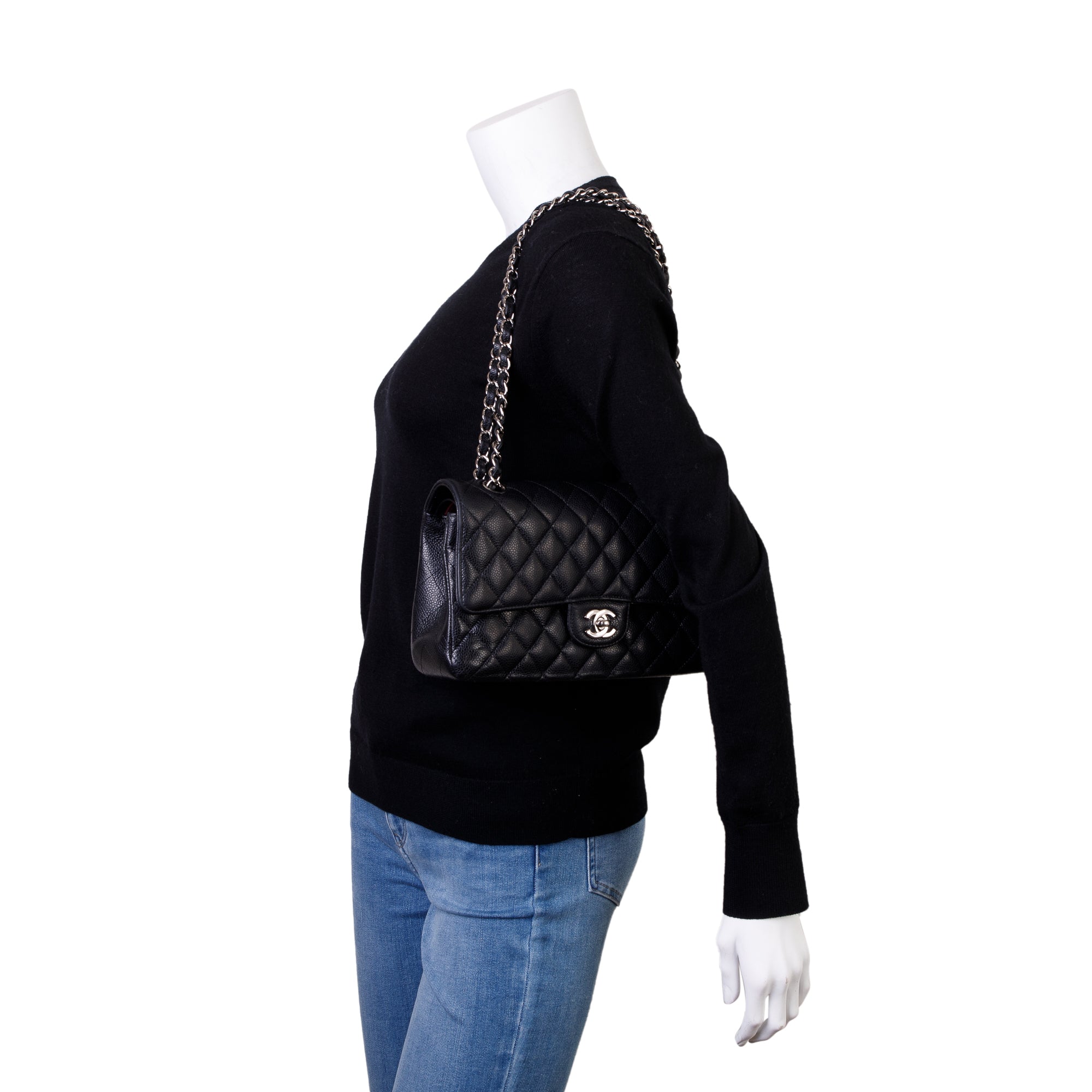 Chanel Black Caviar Leather Classic Medium Double Flap Bag w/ Box, Receipt & Authenticity Card