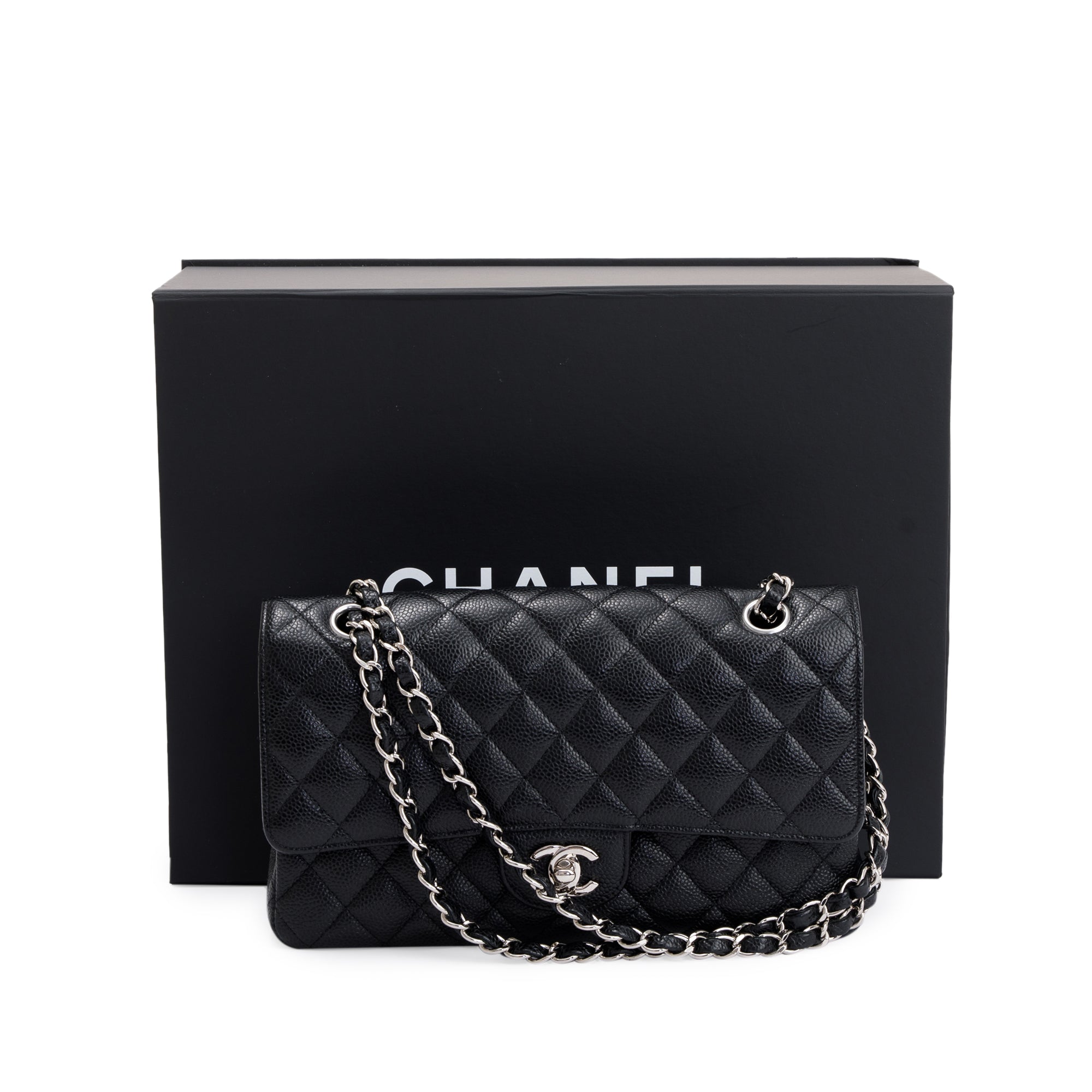 Chanel Black Caviar Leather Classic Medium Double Flap Bag w/ Box, Receipt & Authenticity Card
