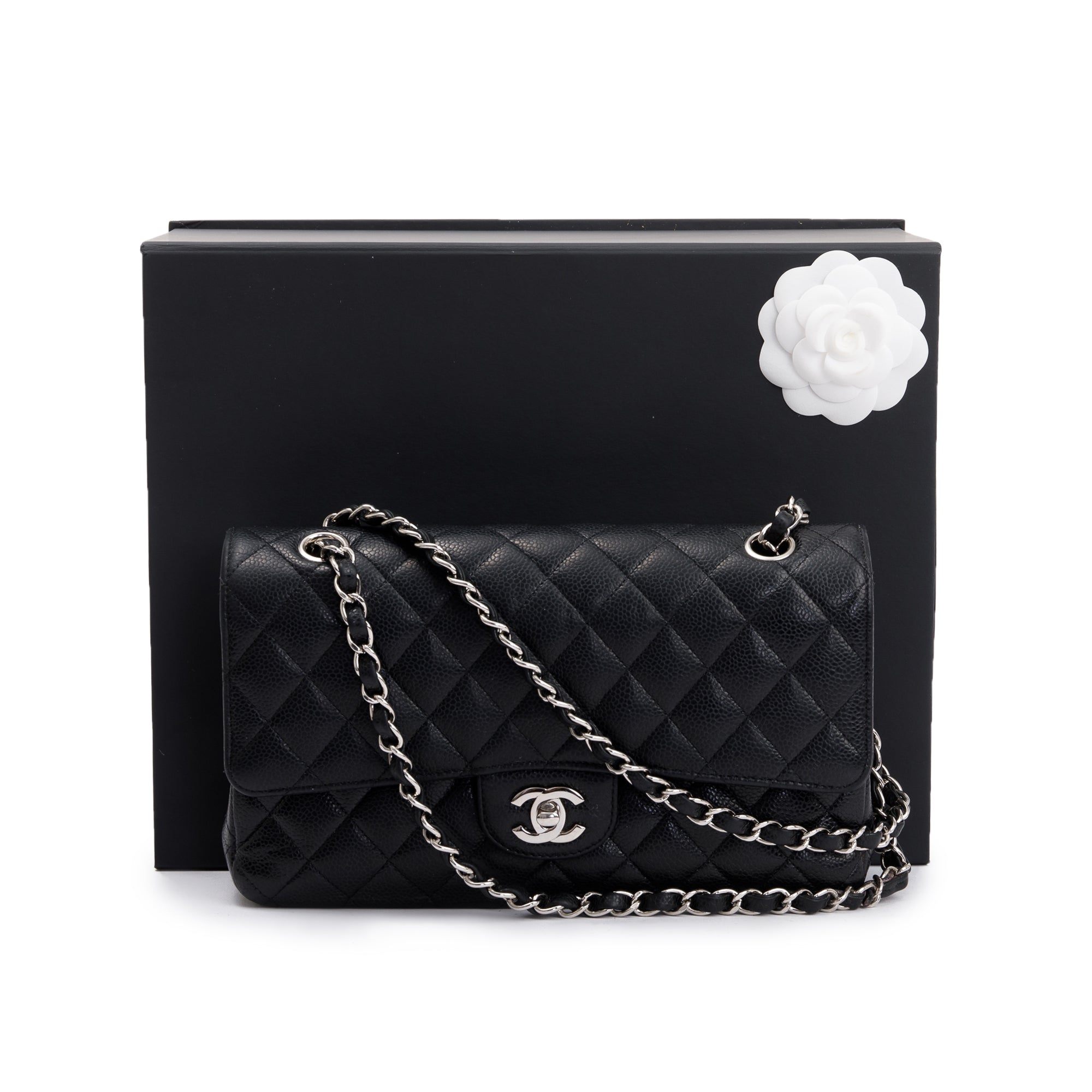 Chanel Black Caviar Leather Classic Medium Double Flap Bag w/ Box, Receipt & Authenticity Card