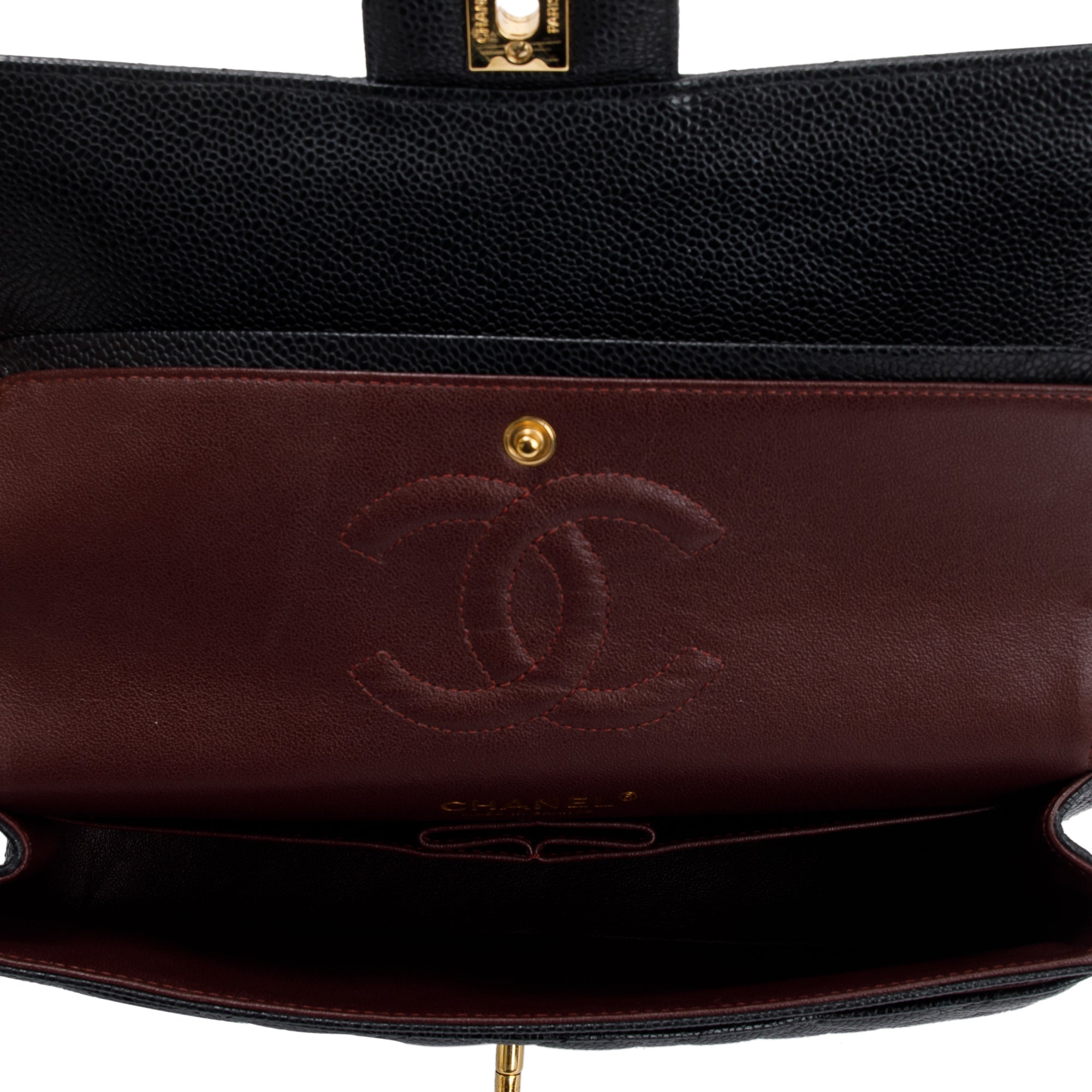 Chanel Black Caviar Leather Classic Medium Double Flap Bag w/ Receipt & Authenticity Card