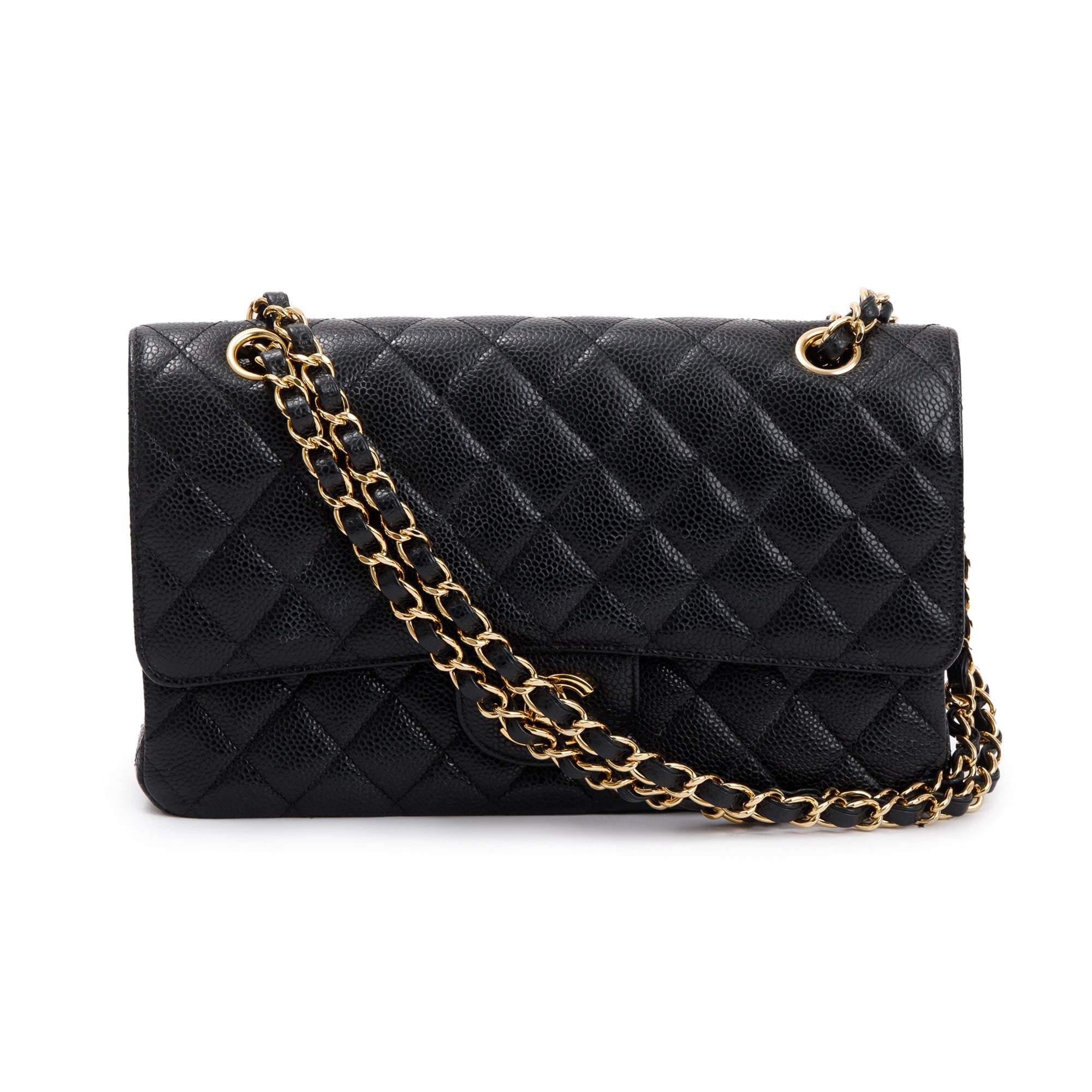 Chanel Black Caviar Leather Classic Medium Double Flap Bag w/ Receipt & Authenticity Card