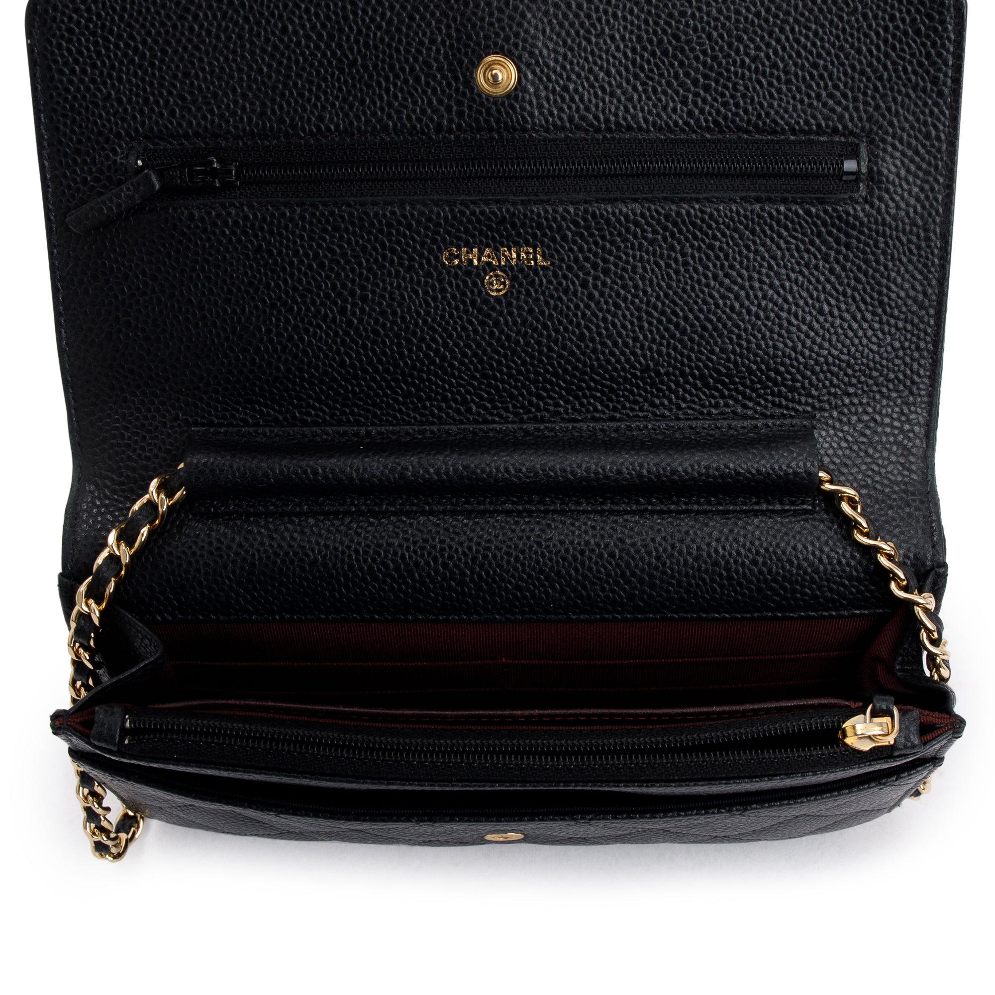 Chanel Black Caviar Leather Classic Wallet on Chain w/ Box