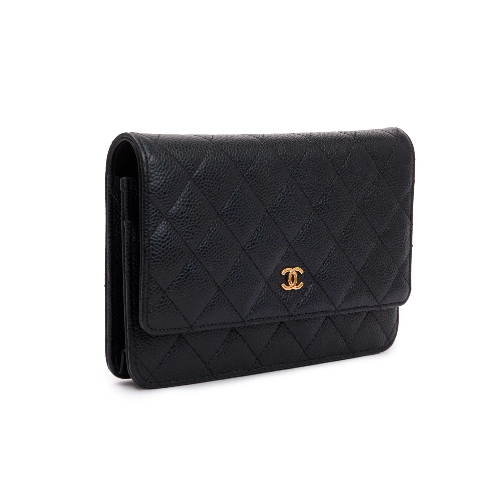 Chanel Black Caviar Leather Classic Wallet on Chain w/ Box & Authenticity Card