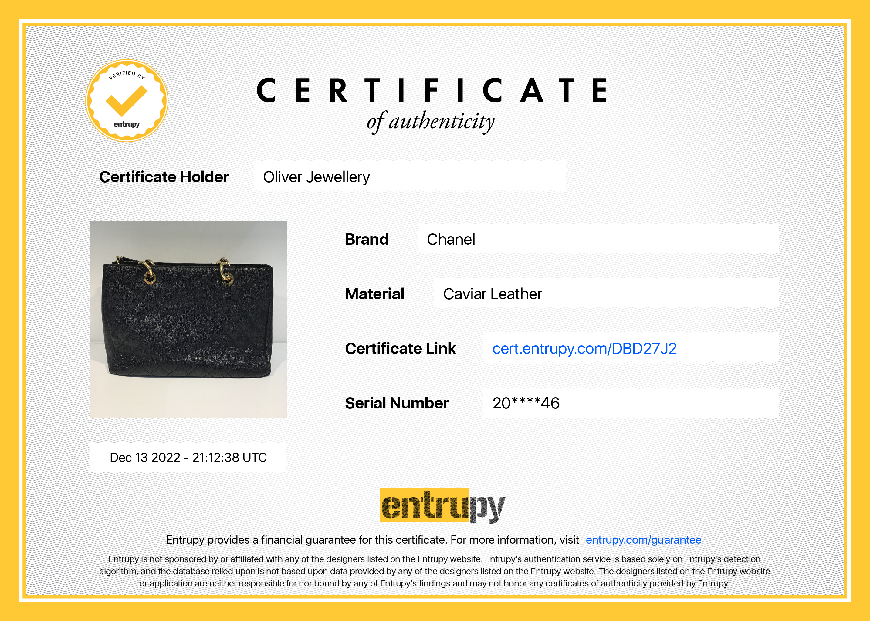 Chanel Black Caviar Leather Grand Shopping Tote (GST) w/ Authenticity Card