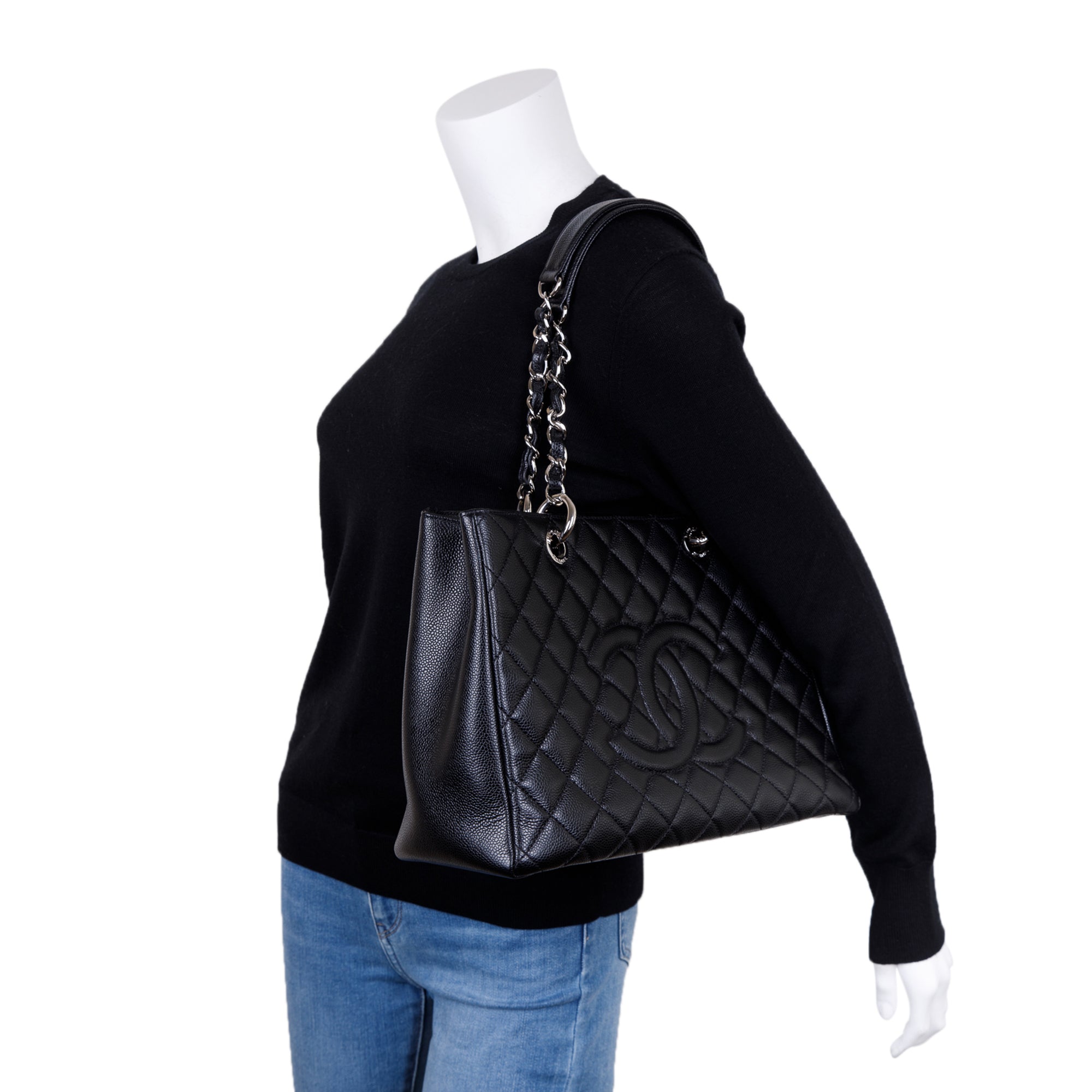 Chanel Black Caviar Leather Grand Shopping Tote (GST) w/ Authenticity Card