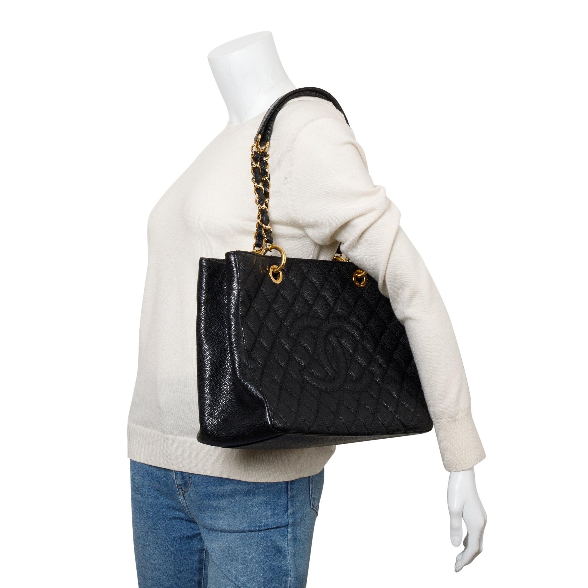 Chanel Black Caviar Leather Grand Shopping Tote (GST) w/ Authenticity Card & Receipt