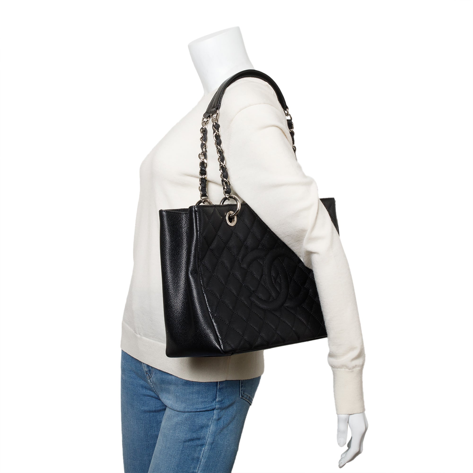 Chanel Black Caviar Leather Grand Shopping Tote (GST) w/ Authenticity Card & Reciept