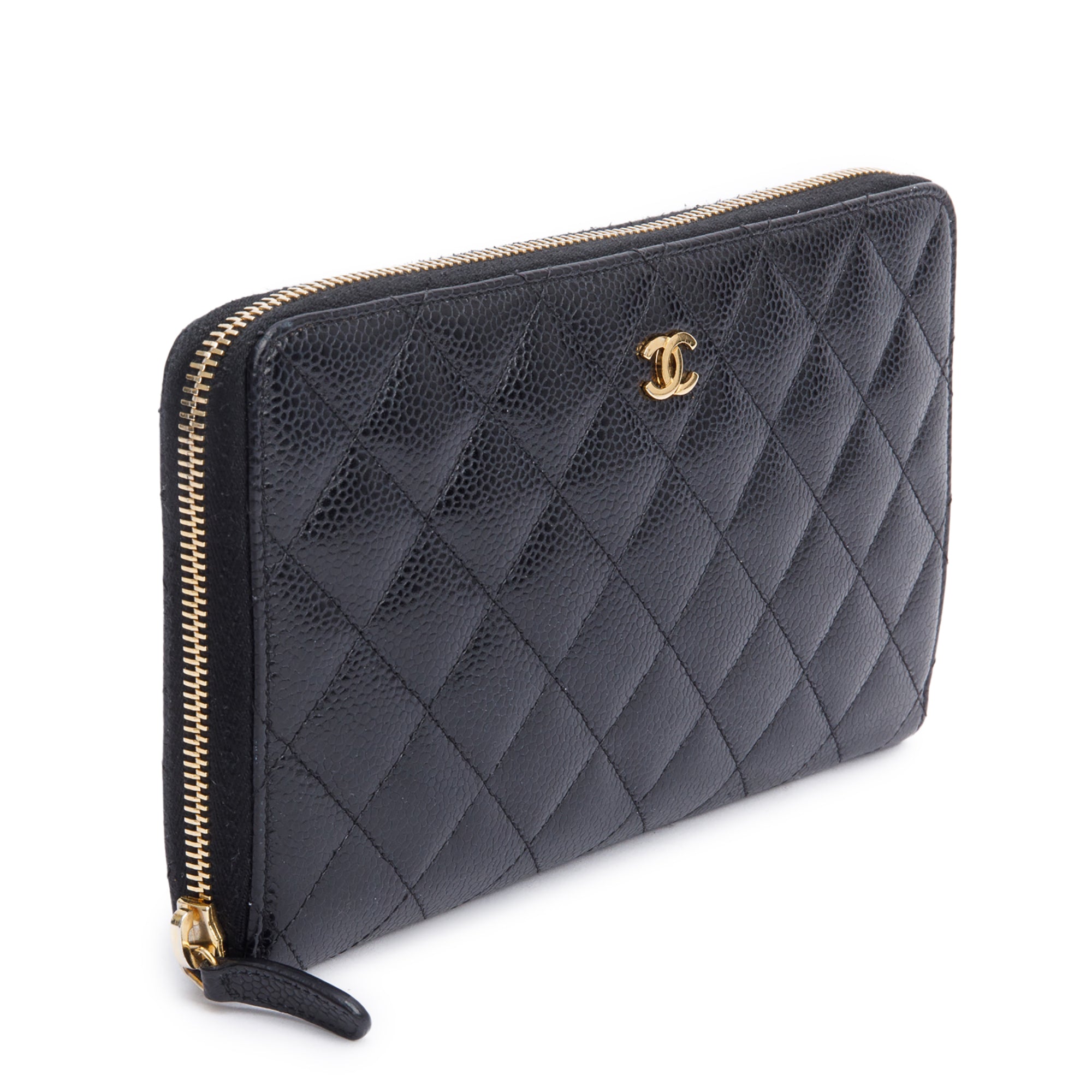 Chanel Black Caviar Leather Large Zip Around Organizer Wallet w/ Box & Authenticity Card