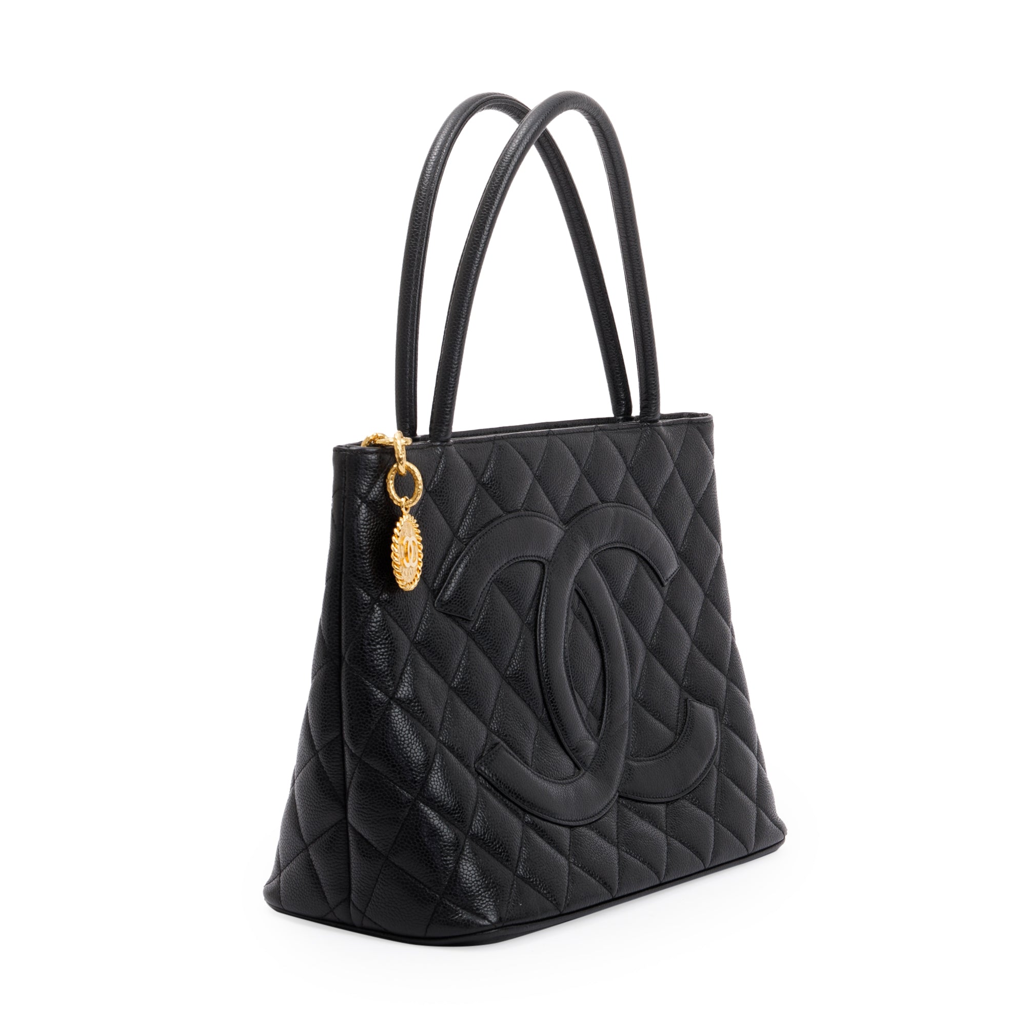 Chanel Black Caviar Leather Medallion Tote w/ Authenticity Card