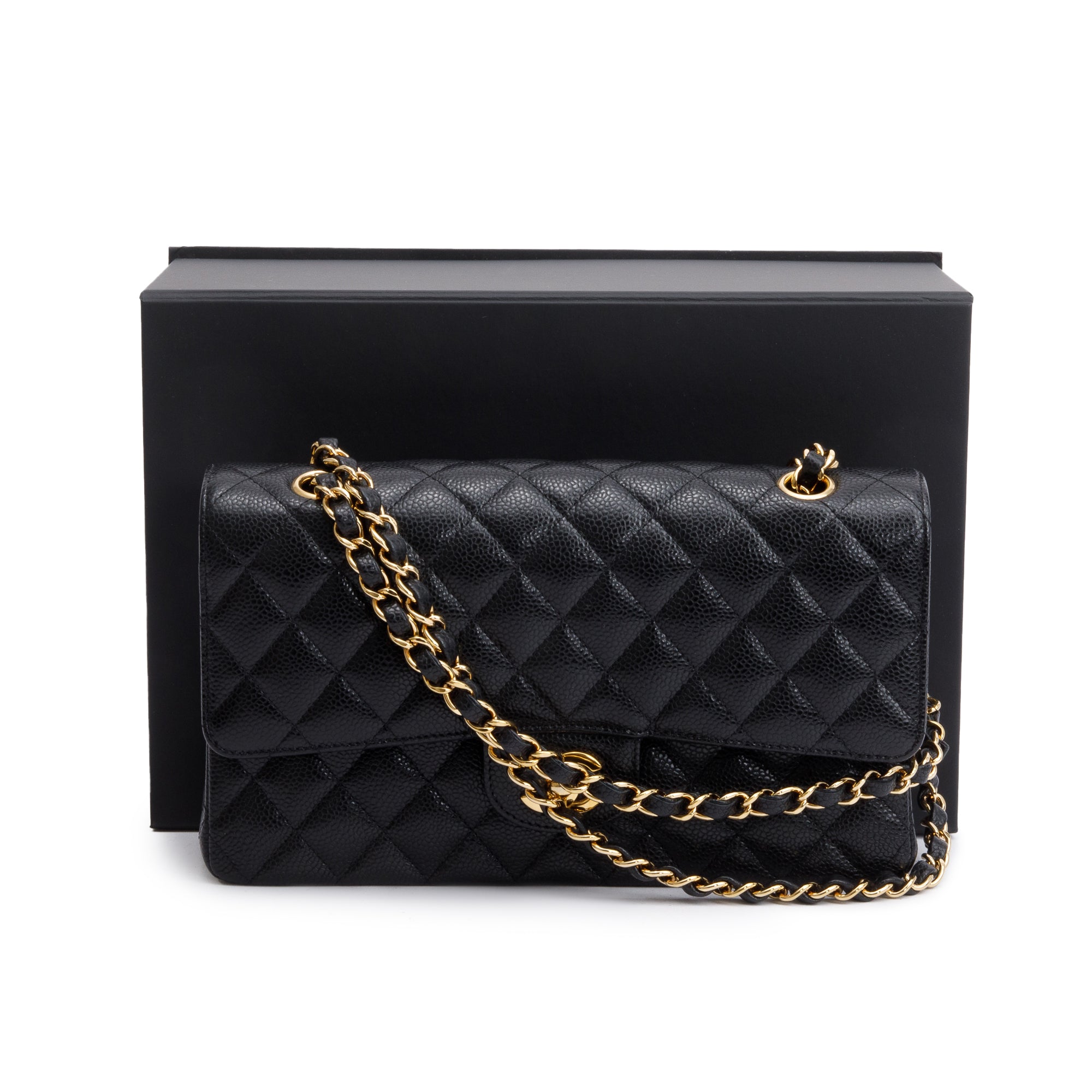 Chanel Black Caviar Leather Medium Classic Double Classic Flap Bag w/ Box