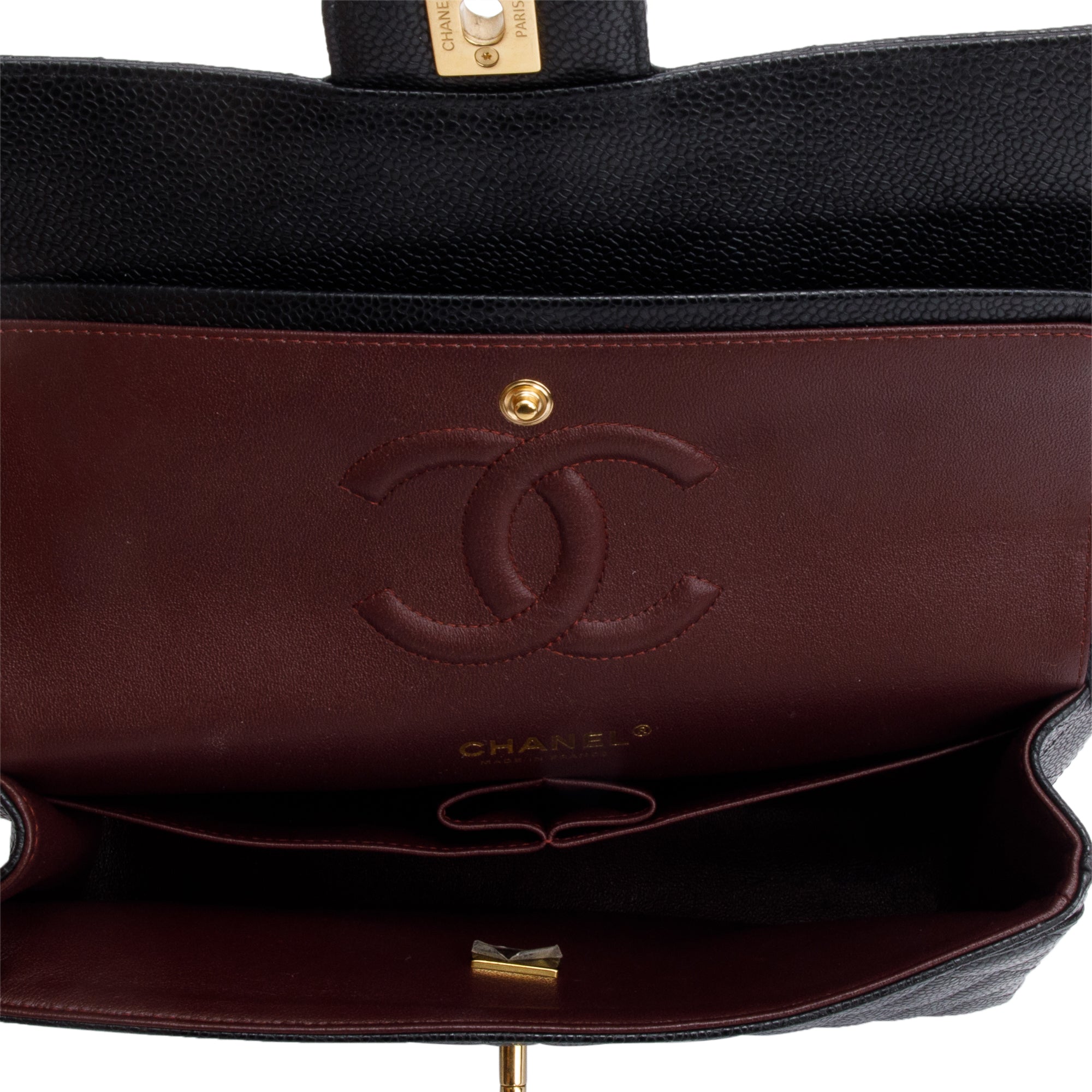 Chanel Black Caviar Leather Medium Classic Double Classic Flap Bag w/ Box