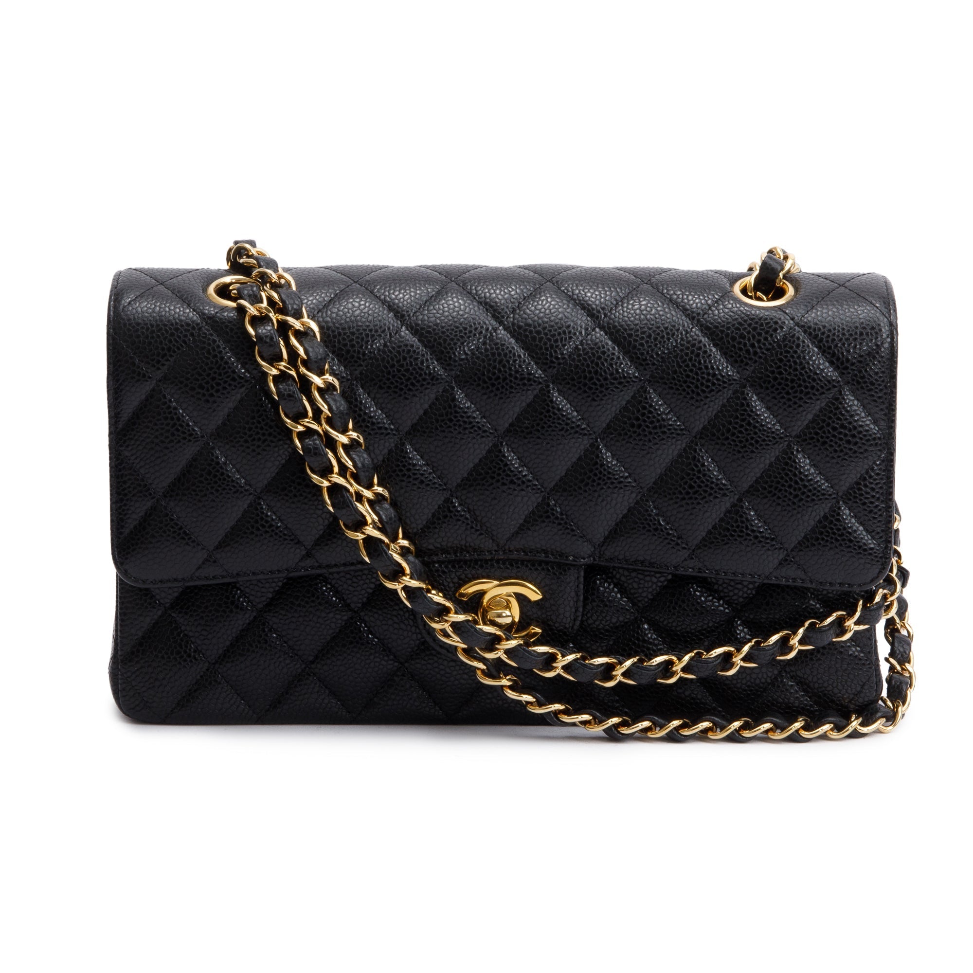 Chanel Black Caviar Leather Medium Classic Double Classic Flap Bag w/ Box